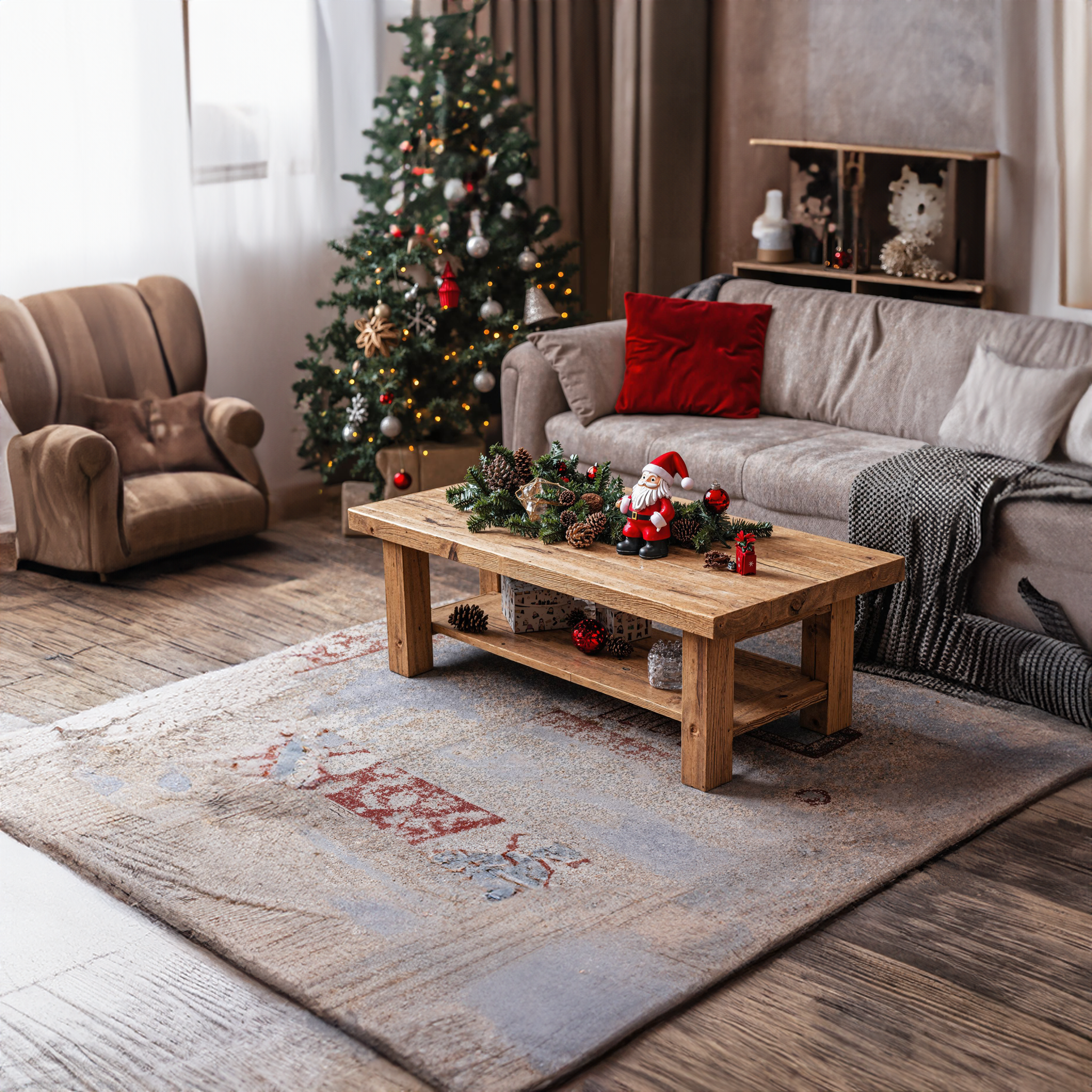 Natural Wood Coffee Table Farmhouse Decor SILDTCFC016