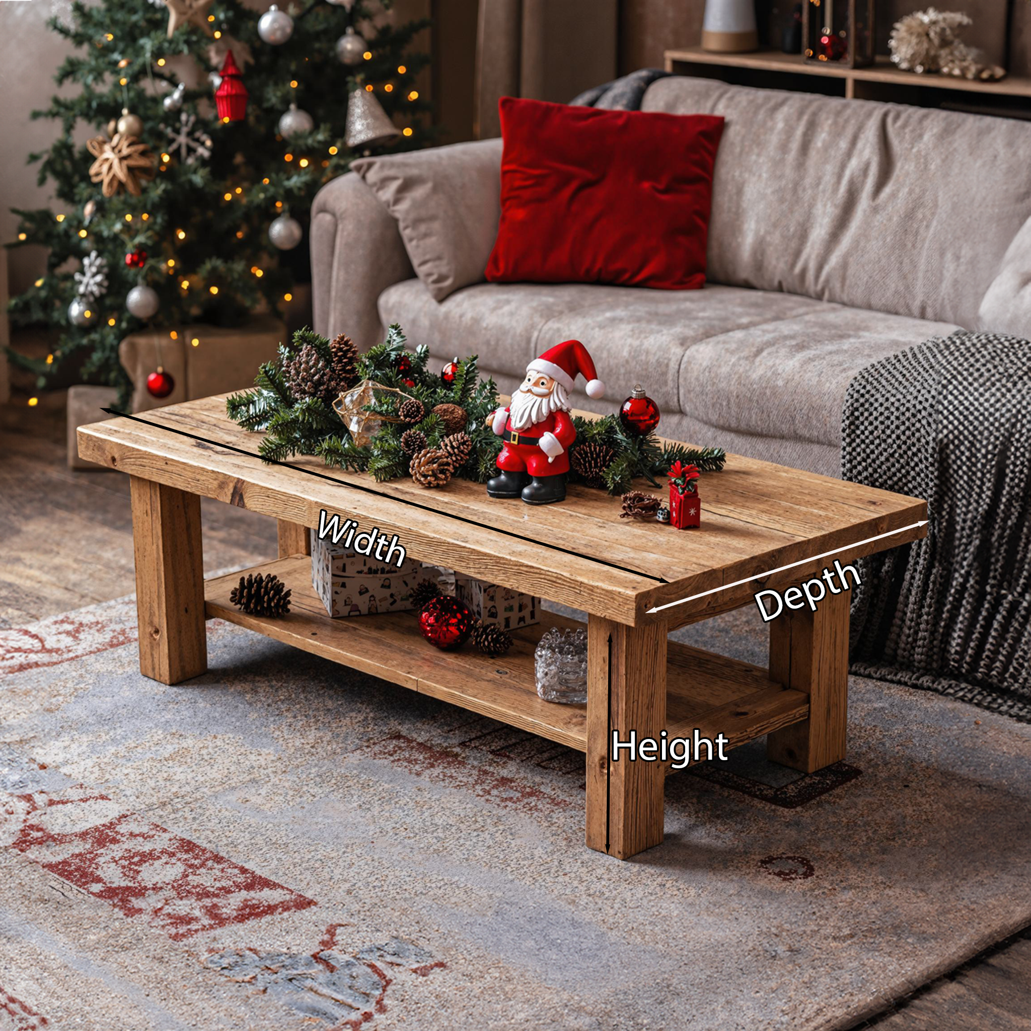 Natural Wood Coffee Table Farmhouse Decor SILDTCFC016