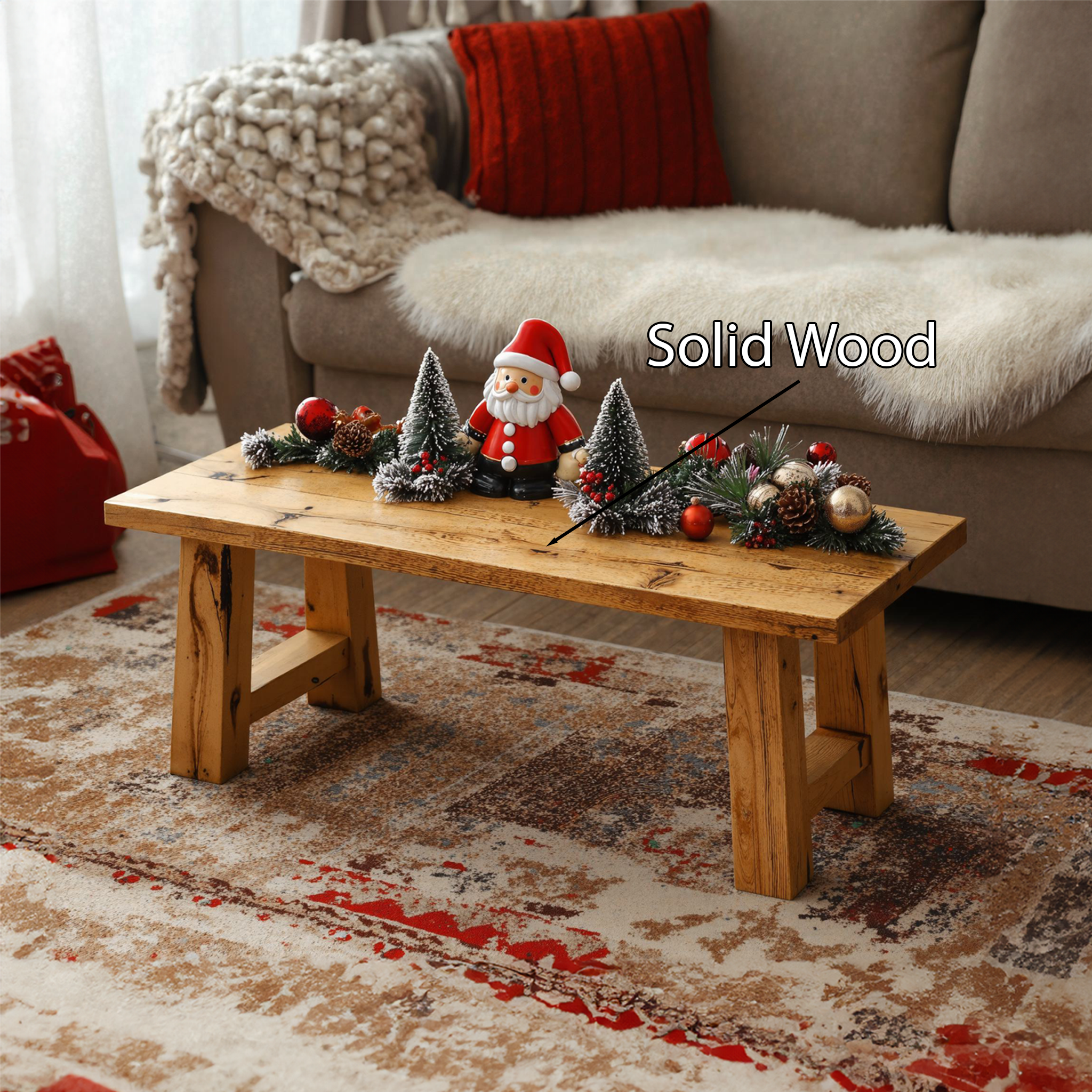 Rustic Wood Coffee Table Christmas Decor SILDTCFC020