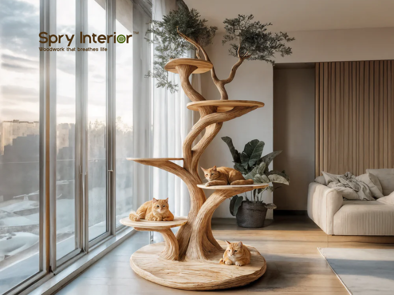 Cat Tree Wooden Tower - Stylish Wooden Cat Furniture For Climbing, Resting, And Modern Living