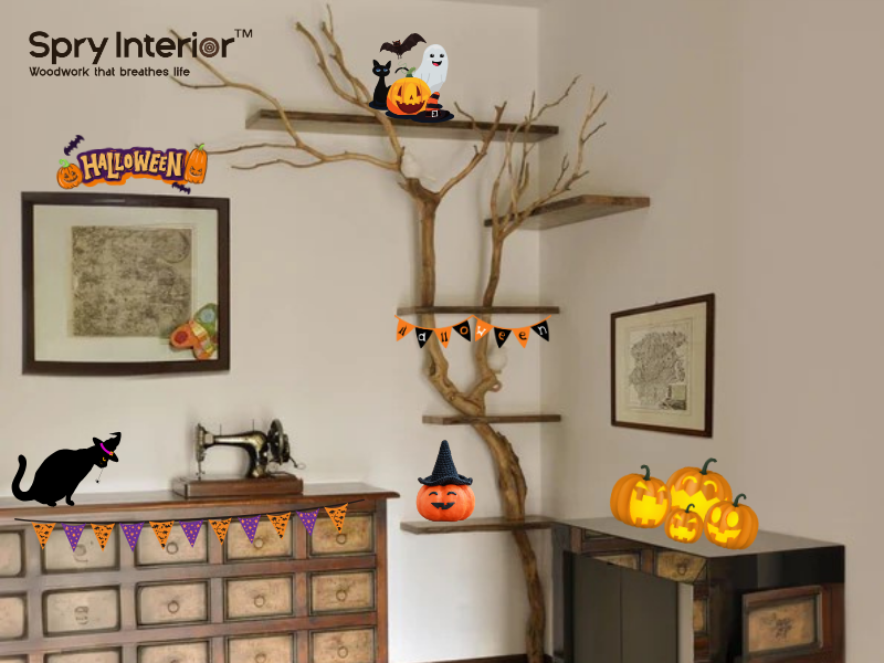 Corner Tree Bookshelf for Halloween 2024