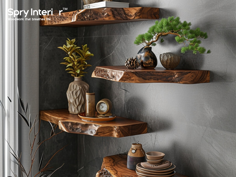Farmhouse floating shelves living room