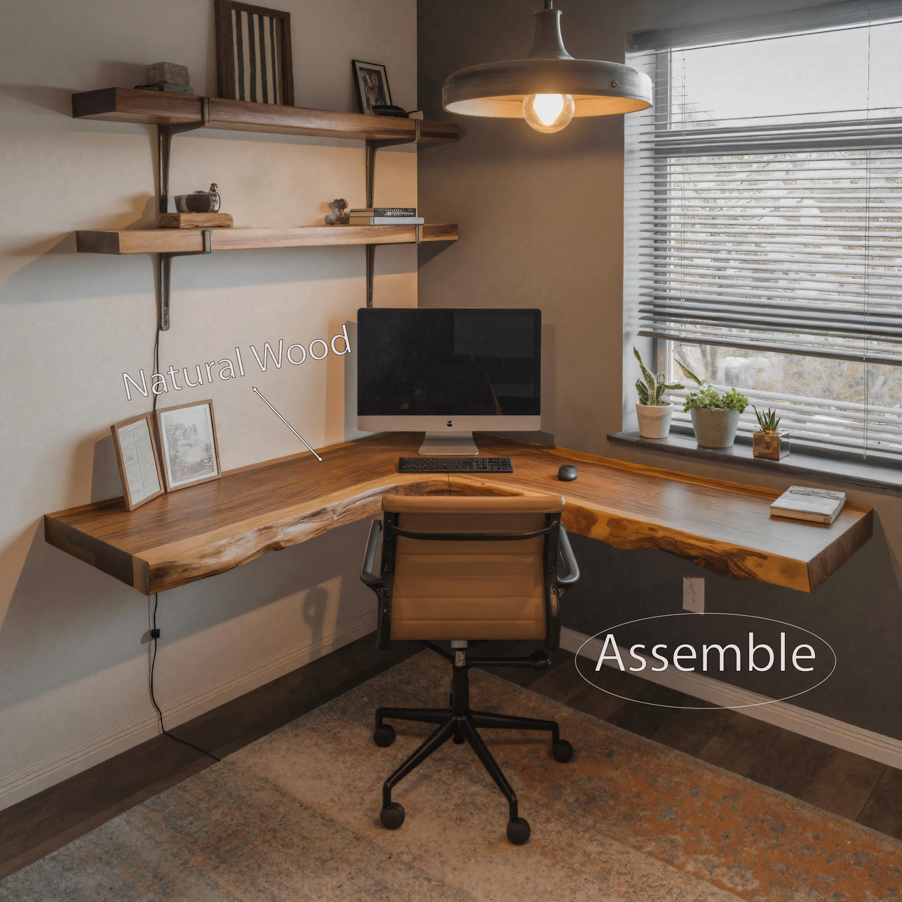 Modern Live Edge Corner Desk With Floating Wood Design For Home Office SITHHNFLD008