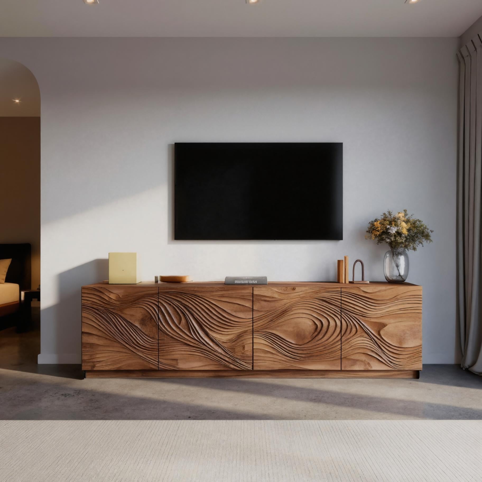 Artistic TV Console With Wave Pattern For Elegant Living Room SITHHNTVC009