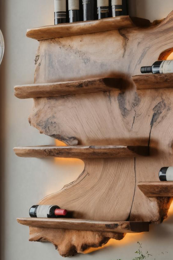 Rustic Live Edge Wine Rack Shelf With LED For Bar SITHHNFL015