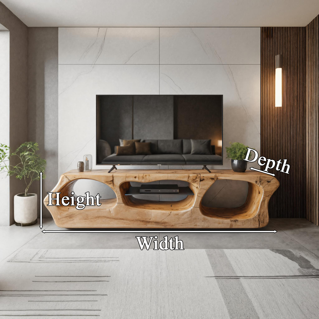 Modern Sculpted Solid Wood TV Stand With Organic Openings For Living Room SITHTTTVC015