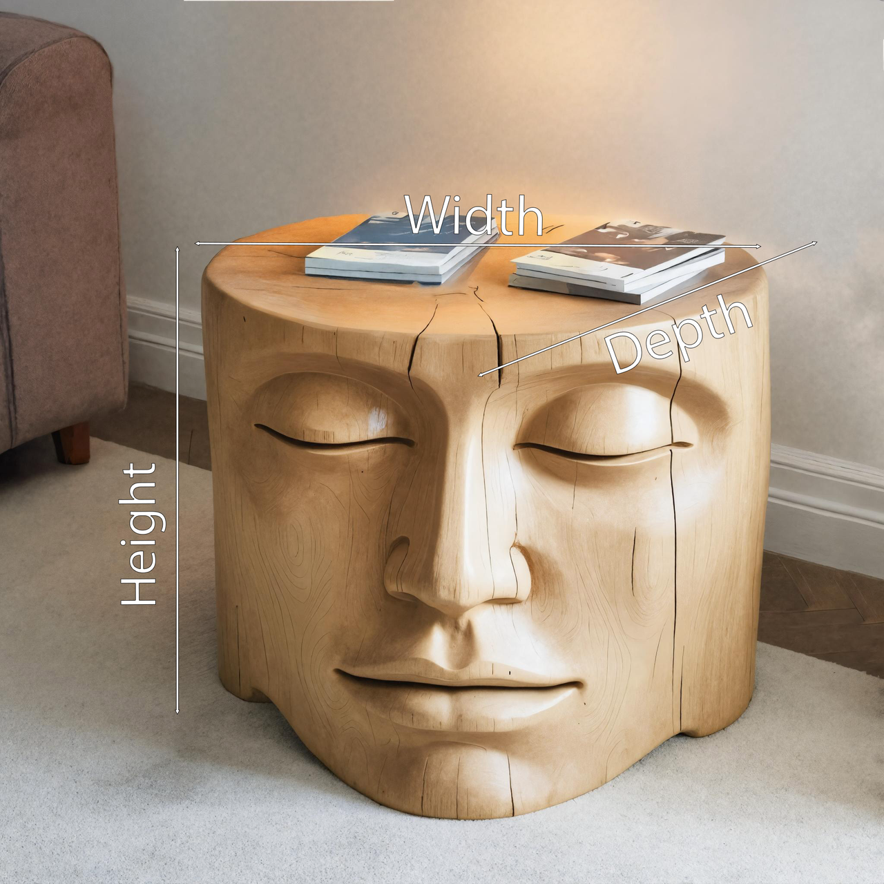 Modern Wood Face Side Table Sculptural Wooden Nightstand For Living Room Or Bedroom SITHHNSTA006