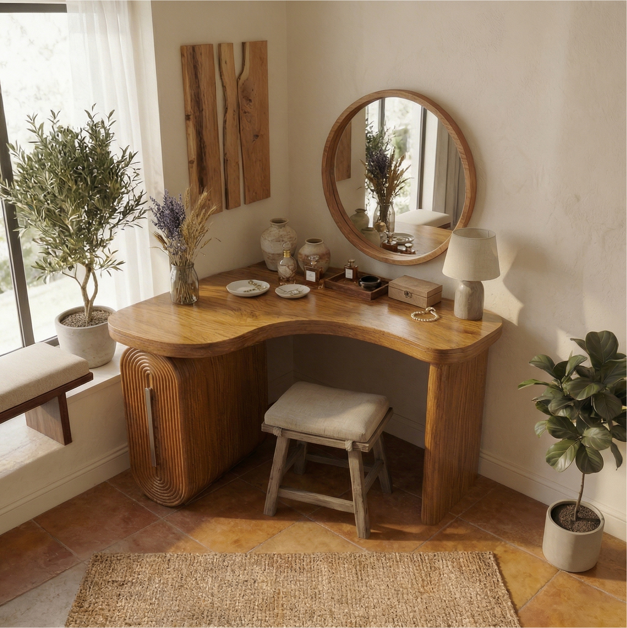 Modern Corner Makeup Vanity Desk With Drawers For Bedroom And Apartment SINLSABDT062