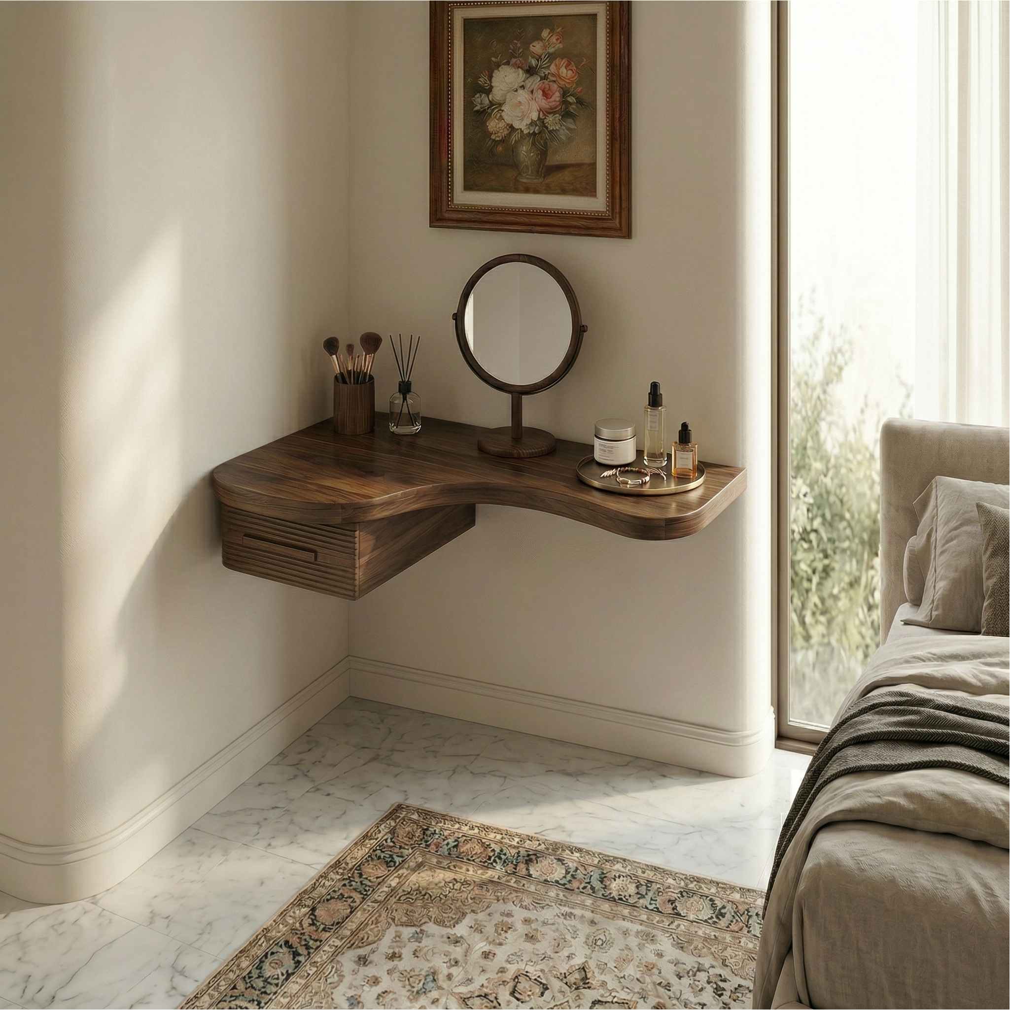 Modern Floating Dressing Table Space Saving Corner Form Bedroom SINLSABDT064