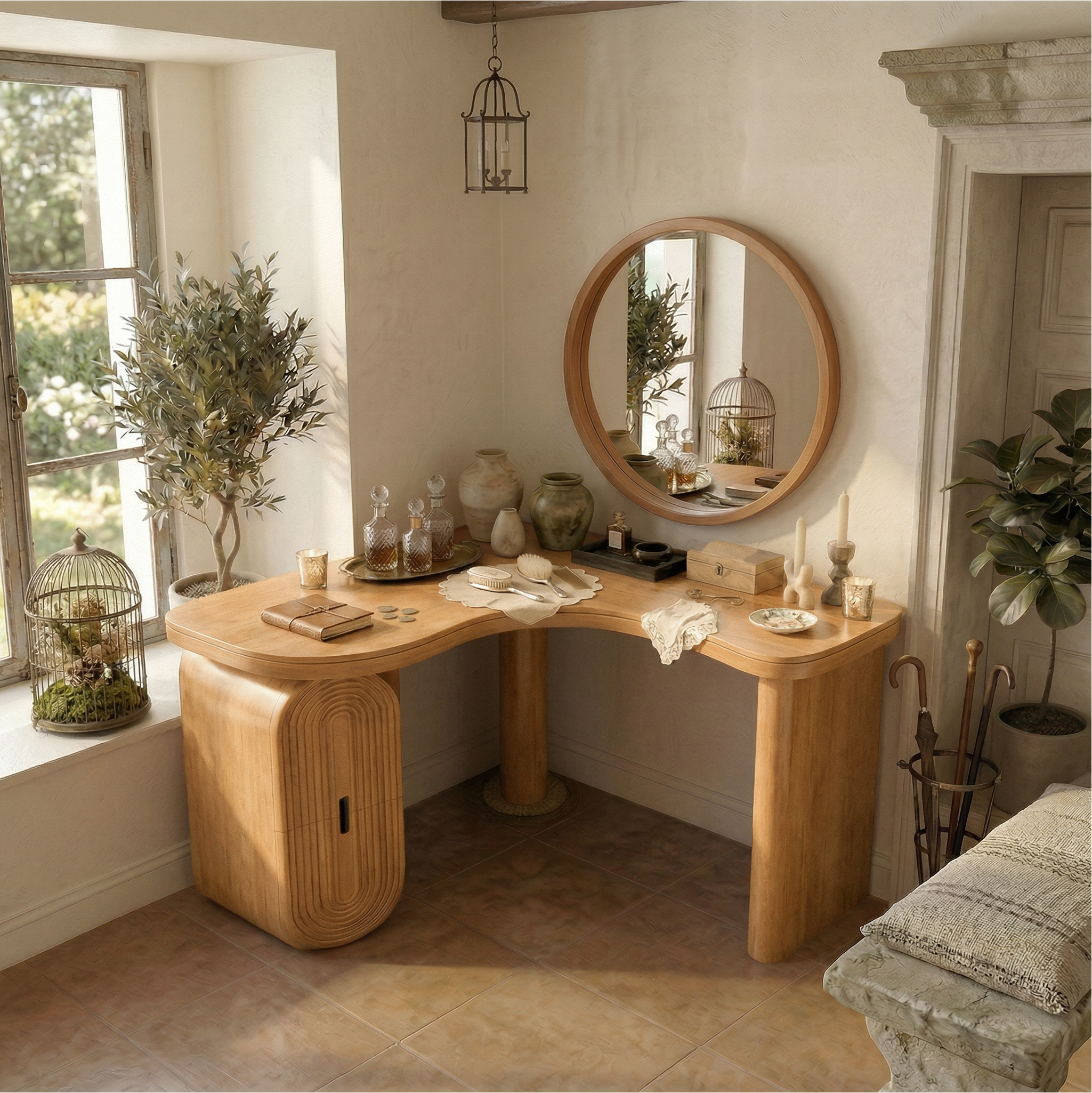 Organic Corner Dressing Table With Storage For Bedroom Decor SINLSABDT066