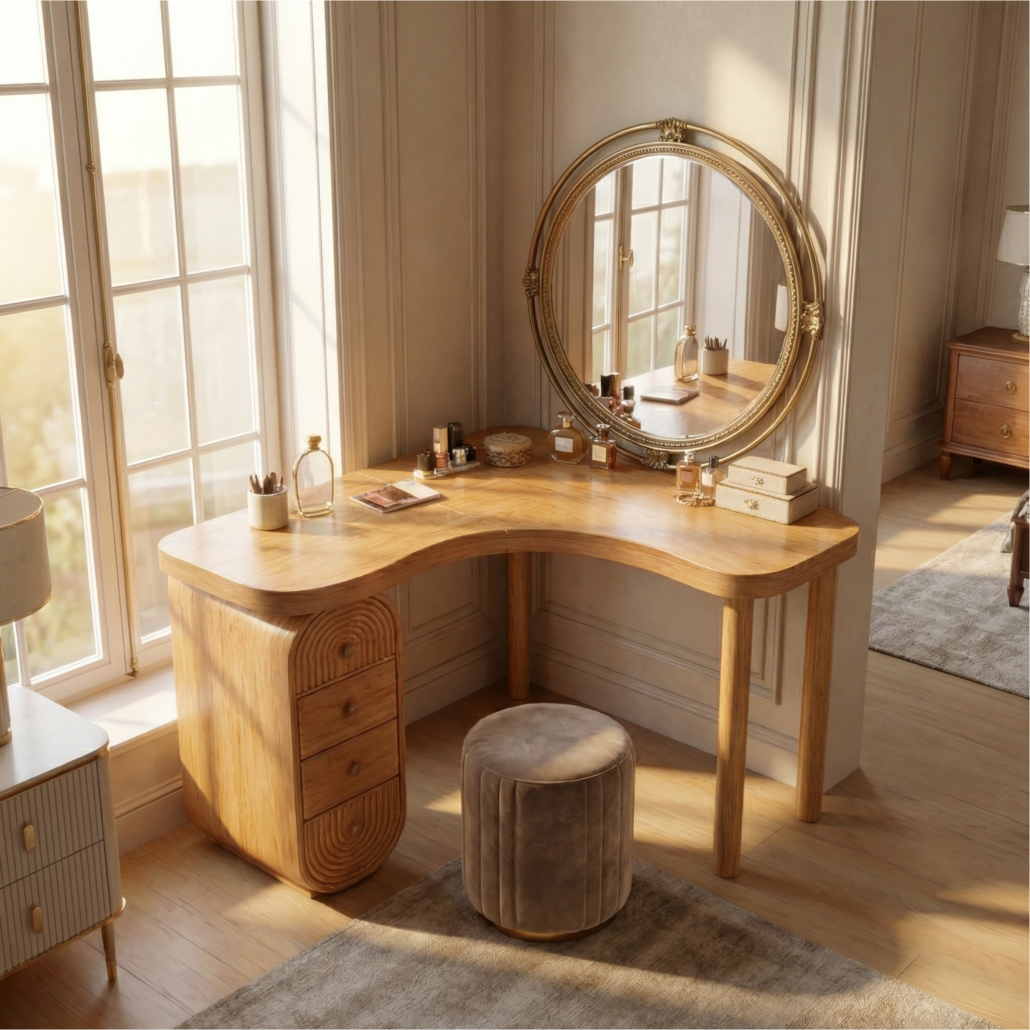Organic Corner Dressing Table Functional Drawer Storage Bedroom And Dressing Room SINLSABDT067