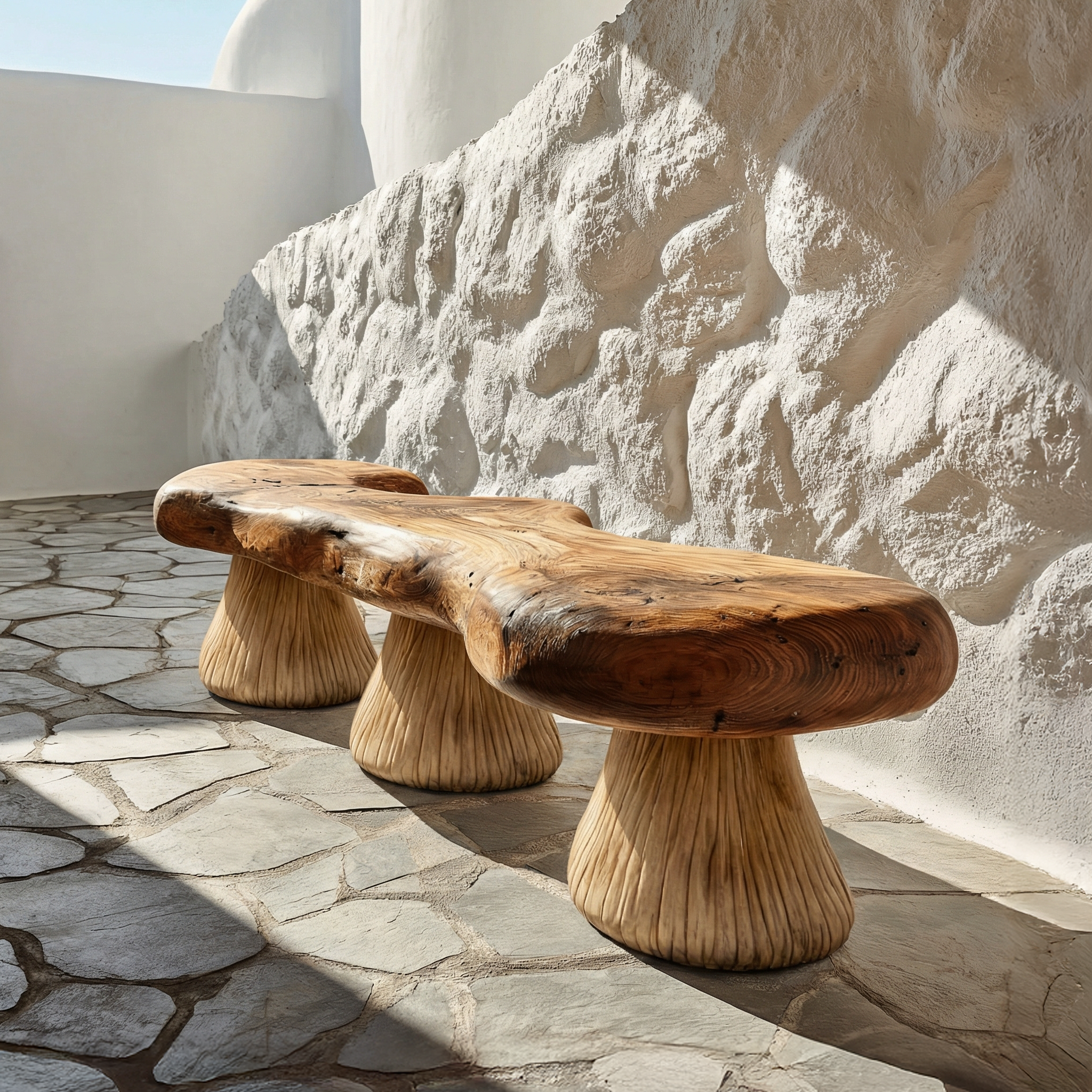 Natural Mushroom Bench Solid Wood Rustic Sculptural Design Entryway Or Garden Space SINLHARS091