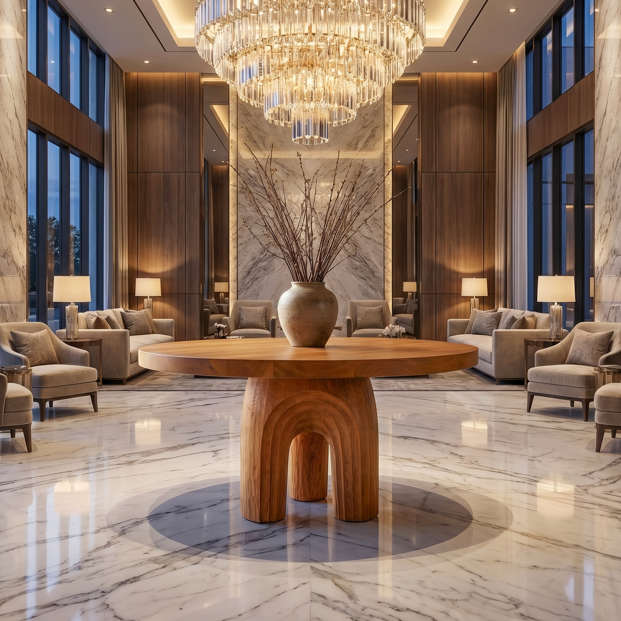 Modern Luxury Sculptural Round Foyer Table For Entryway And Lobby SINLSAFT024
