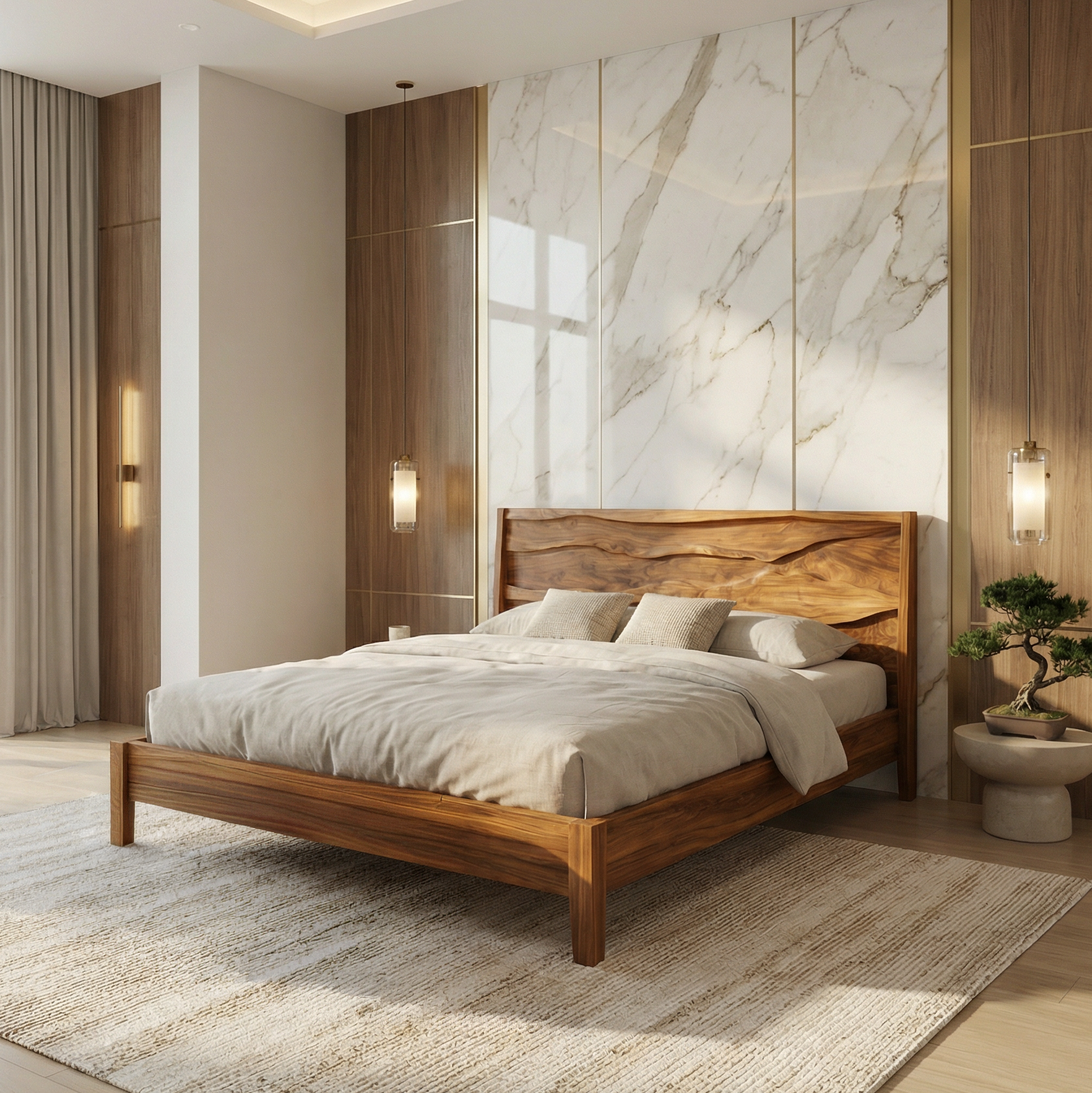 Rustic Natural Wood Bed Frame For Bedroom SINLSAWB118
