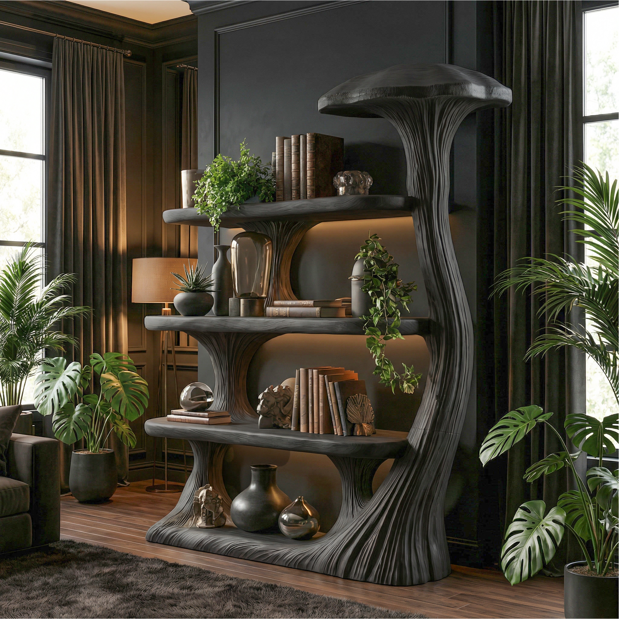 Mushroom Bookshelf Wooden Bookcase Display Shelf For Living Room Bedroom Decor SINLSATB731