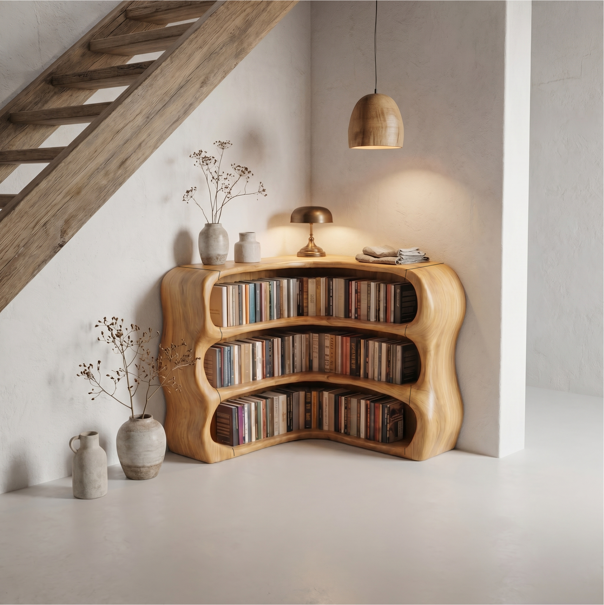 Modern Curved Bookshelf With Sculptural Open Shelves For Living Room And Bedroom SINLSABS019
