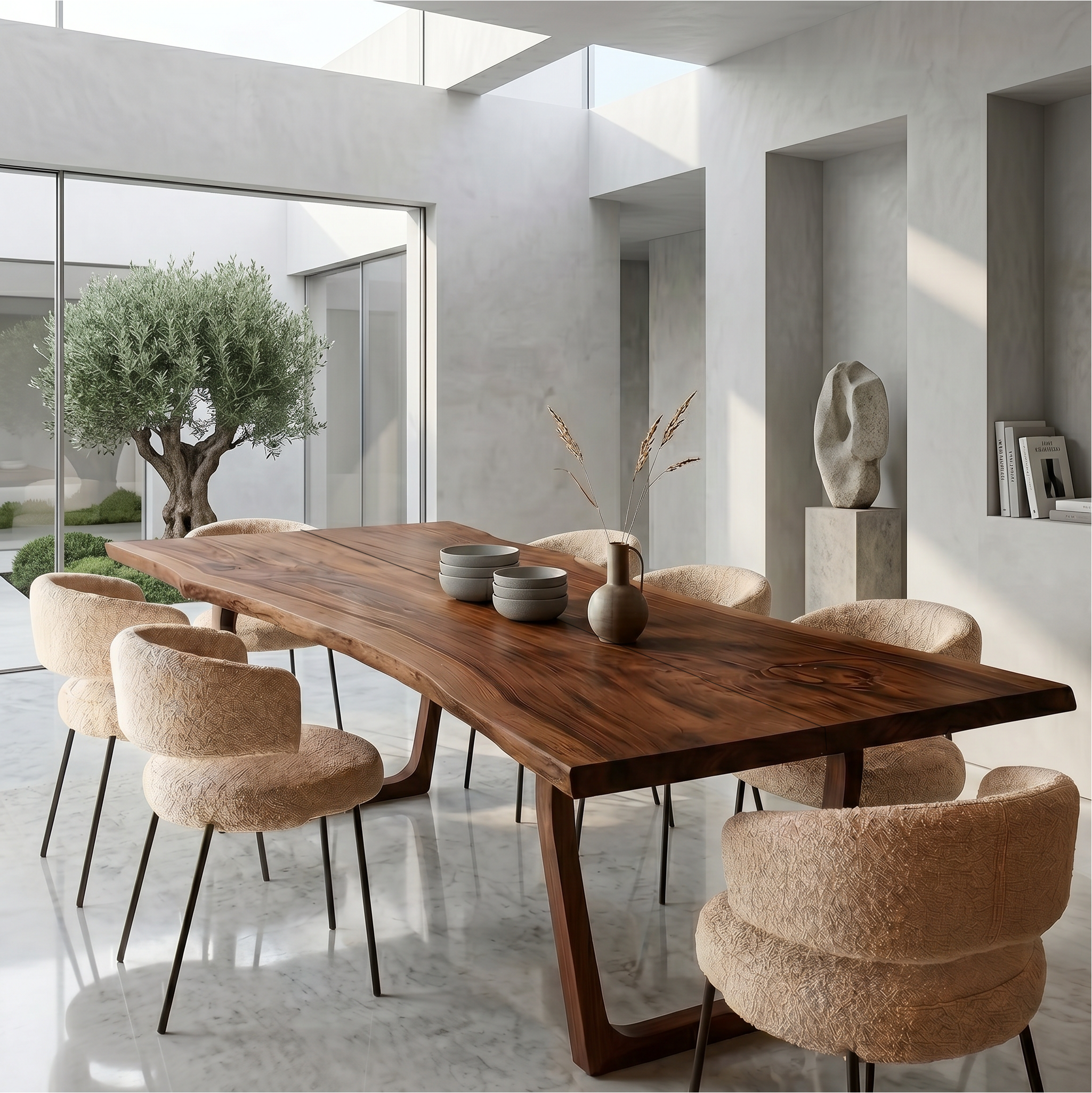 Organic Live Edge Dining Table With U Shaped Wood Legs For Dining Room SINLSADT187