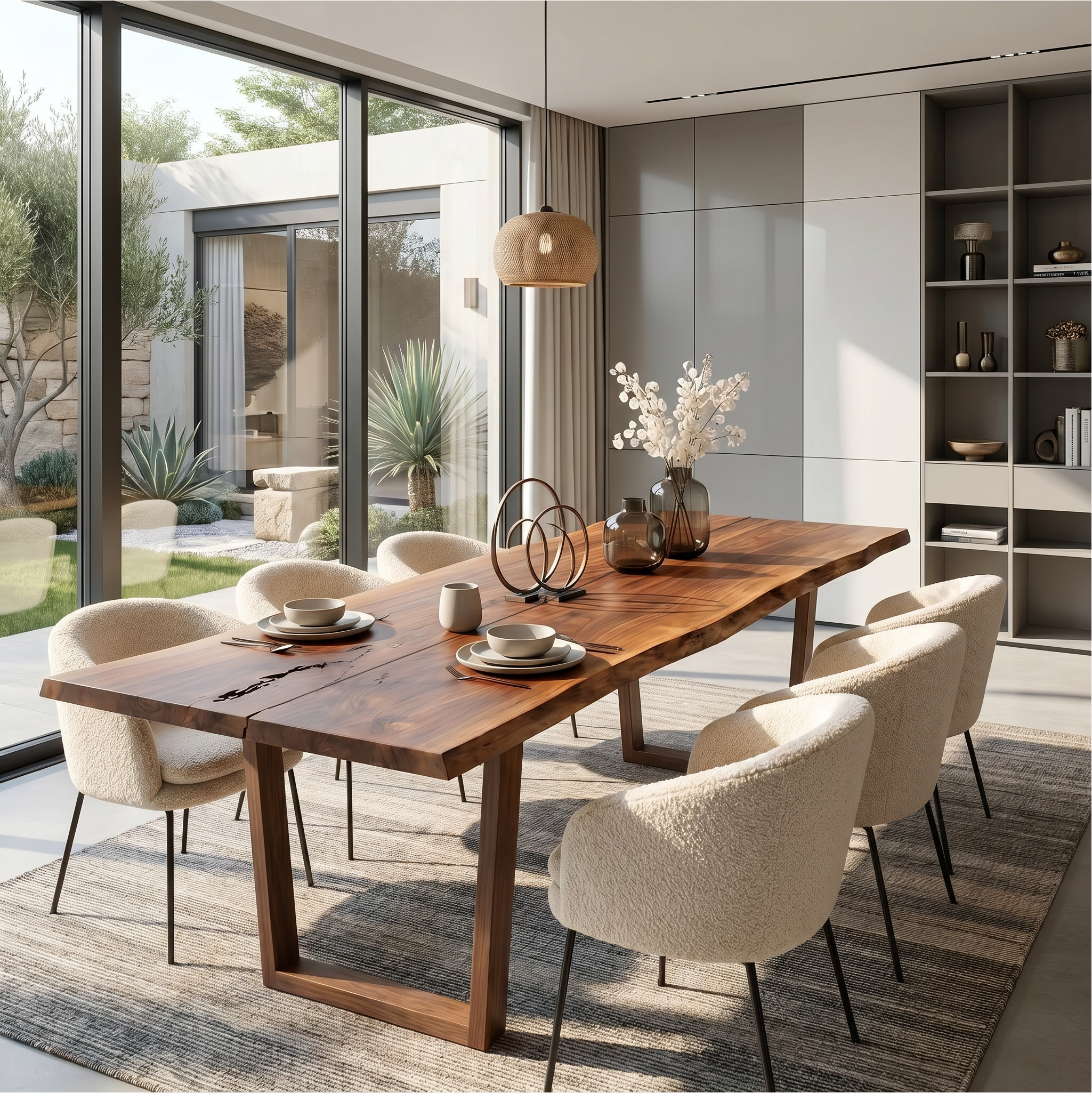 Modern Walnut Dining Table With Minimalist U Shape Base For Dining Room SINLSADT188