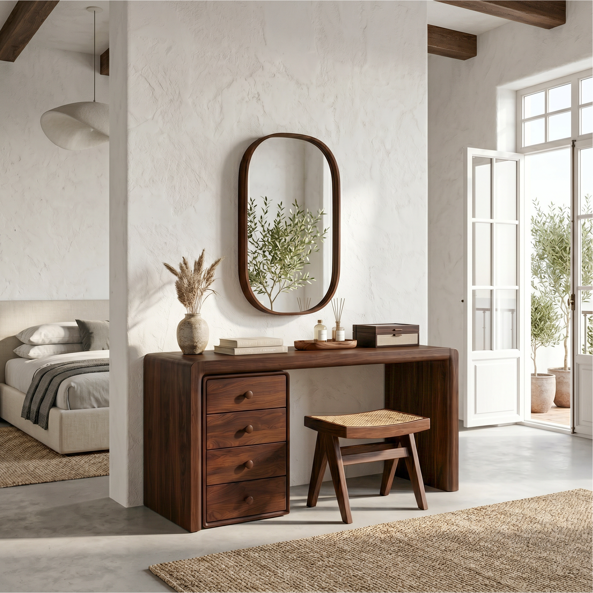 Mid Century Makeup Vanity With Drawer Storage For Bedroom SINLSABDT072