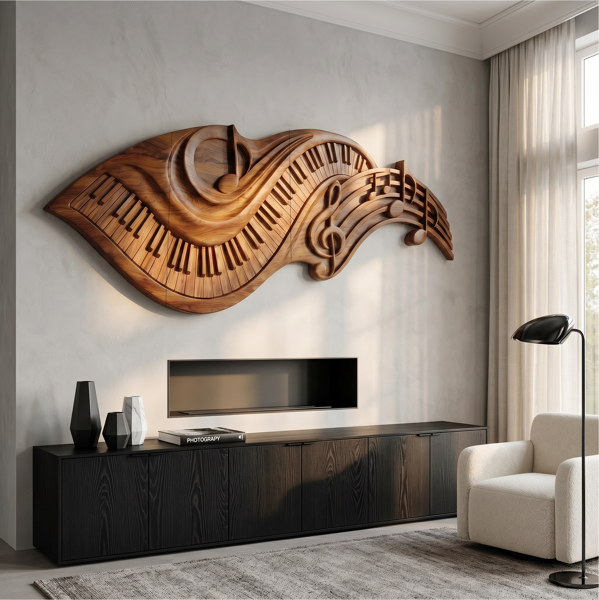 Flowing Piano Keys Wooden Wall Art For Living Room SINLSAWD075