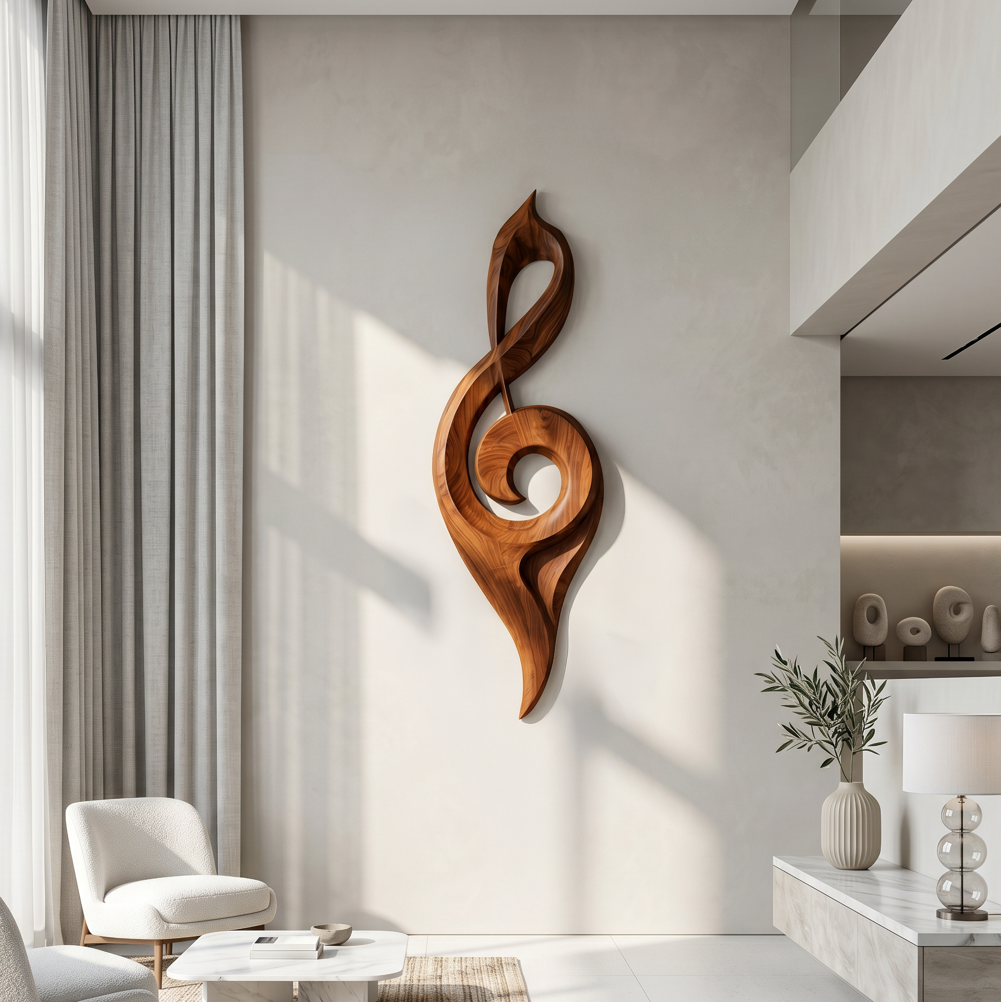 Contemporary Treble Clef Wall Sculpture With Organic Curves For Living Room SINLSAWD079