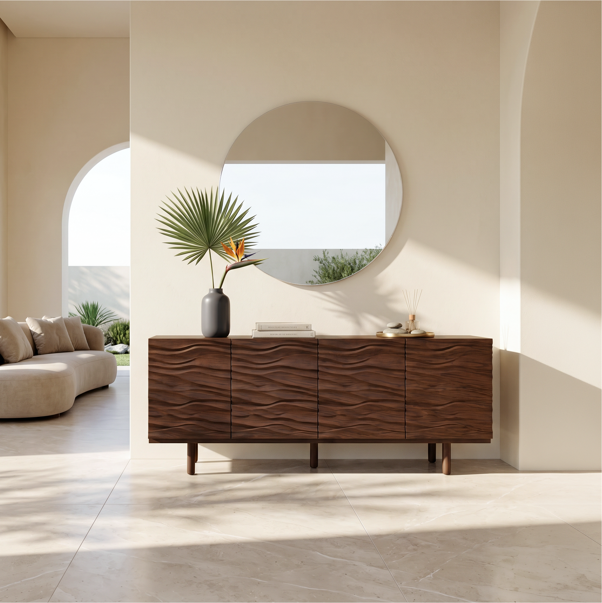 Modern Minimalist Sideboard With Textured Wood Doors For Living Room SINLSASC523