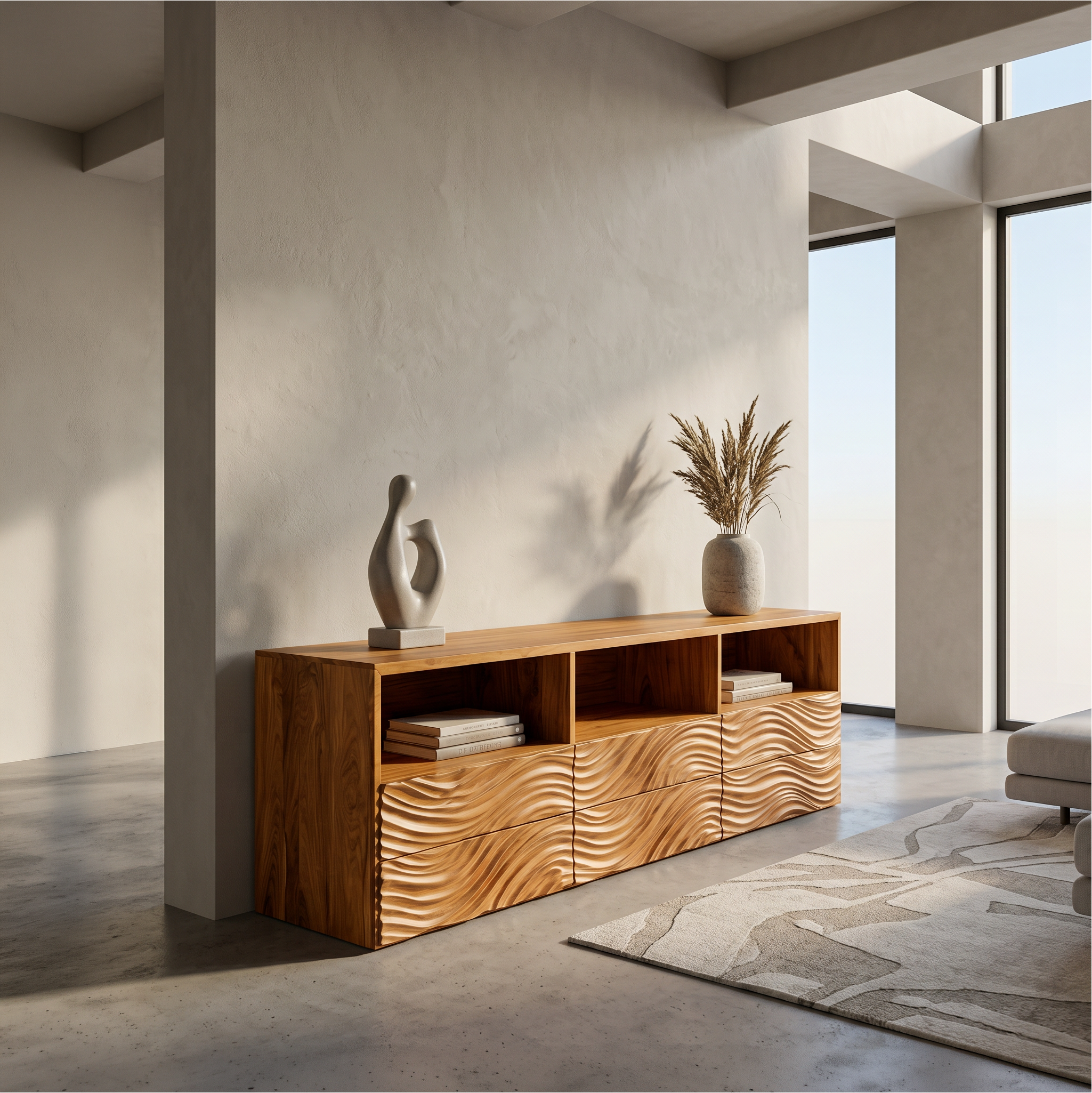 Sculptural Sideboard  With Organic Relief Pattern For Living Room SINLSASC528