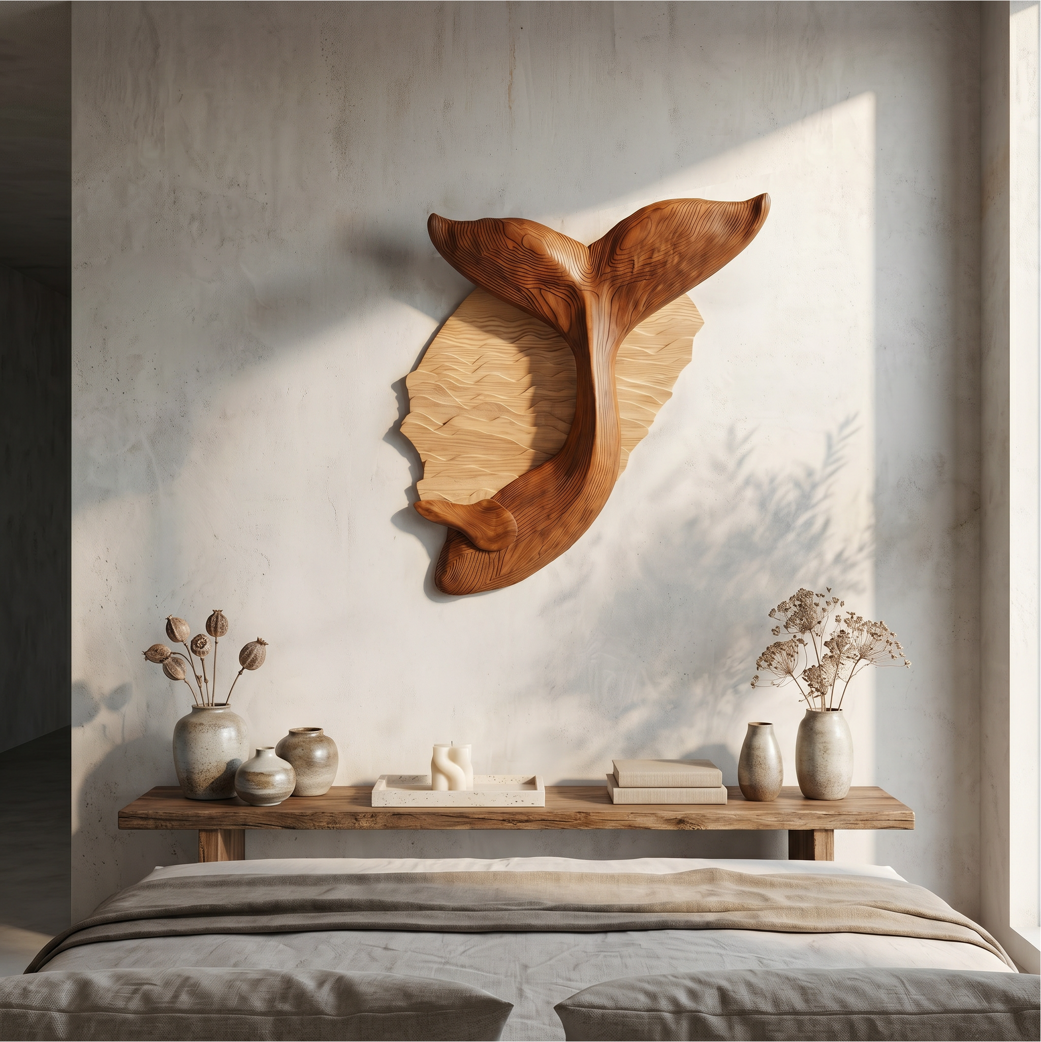 Organic Whale Tail Wooden Wall Art For Bedroom And Living Room SINLSAWD087