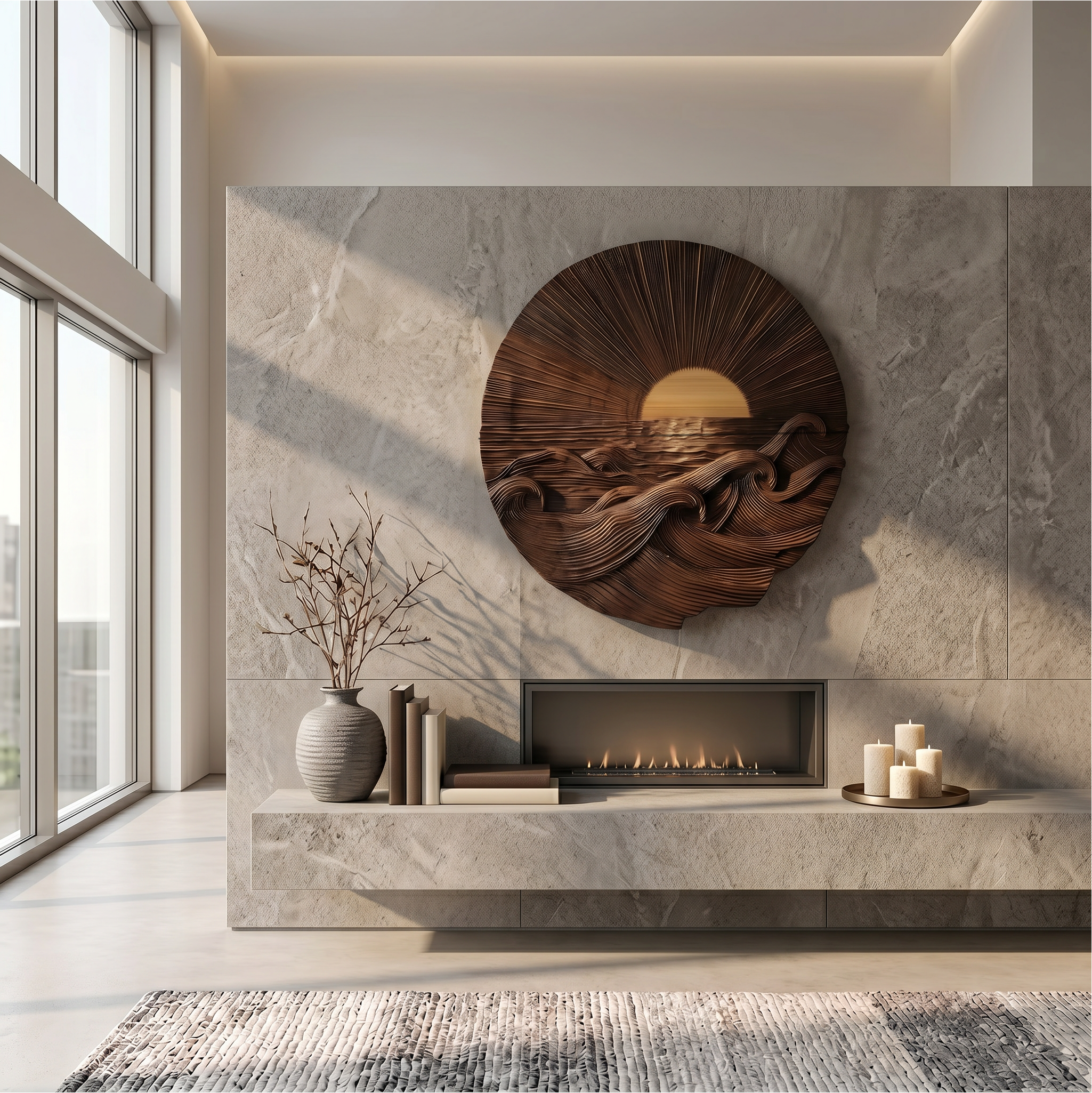 Organic Sunrise Wooden Wall Art For Living Room And Entryway SINLSAWD091