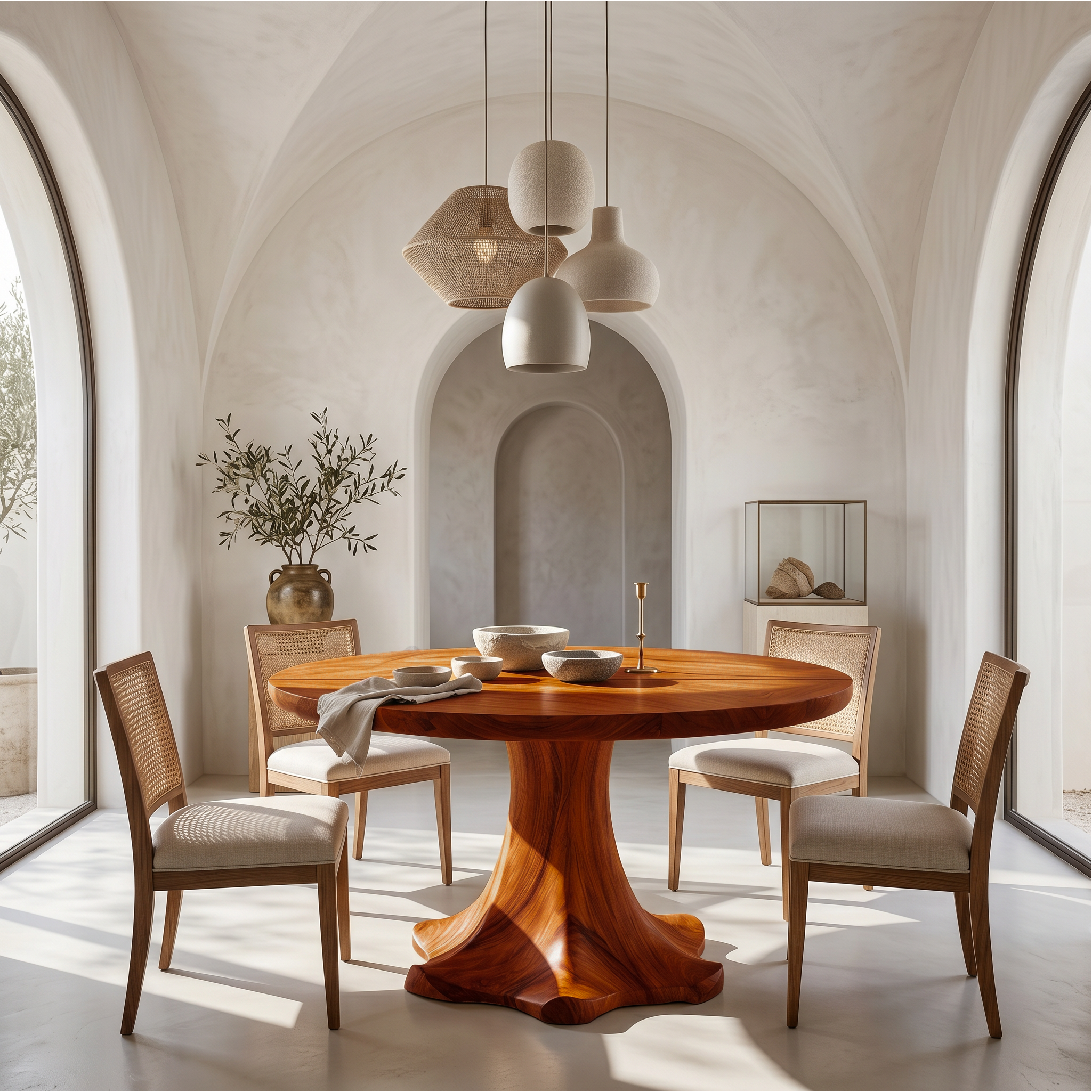 Farmhouse Dining Table With Sculptural Wooden Base Farmhouse Round Dining Table With Sculptural Wooden Base For Dining Room SINLSADT197