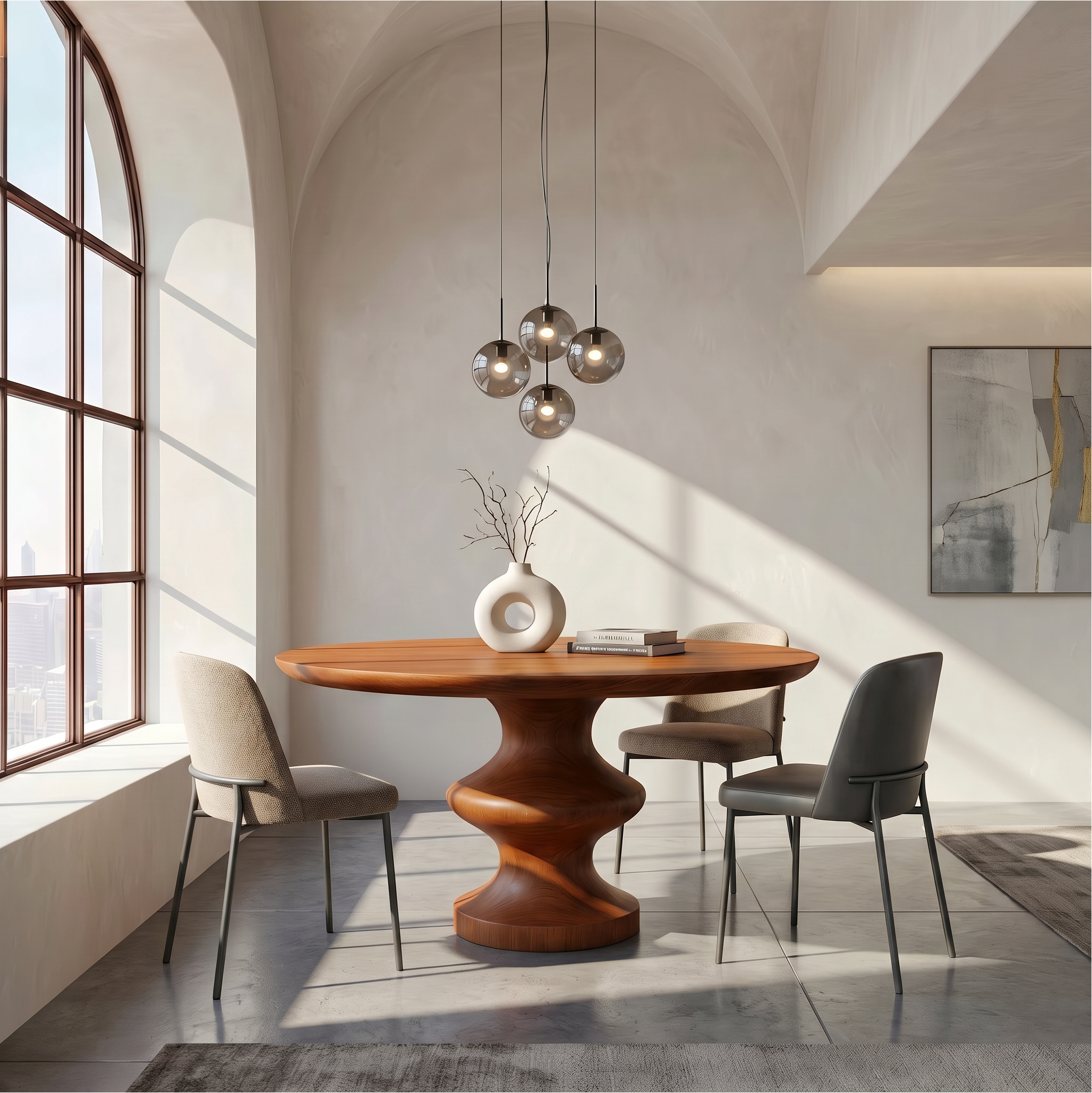 Modern Pedestal Dining Table With Sculptural Solid Wood Base For Dining Room SINLSADT199
