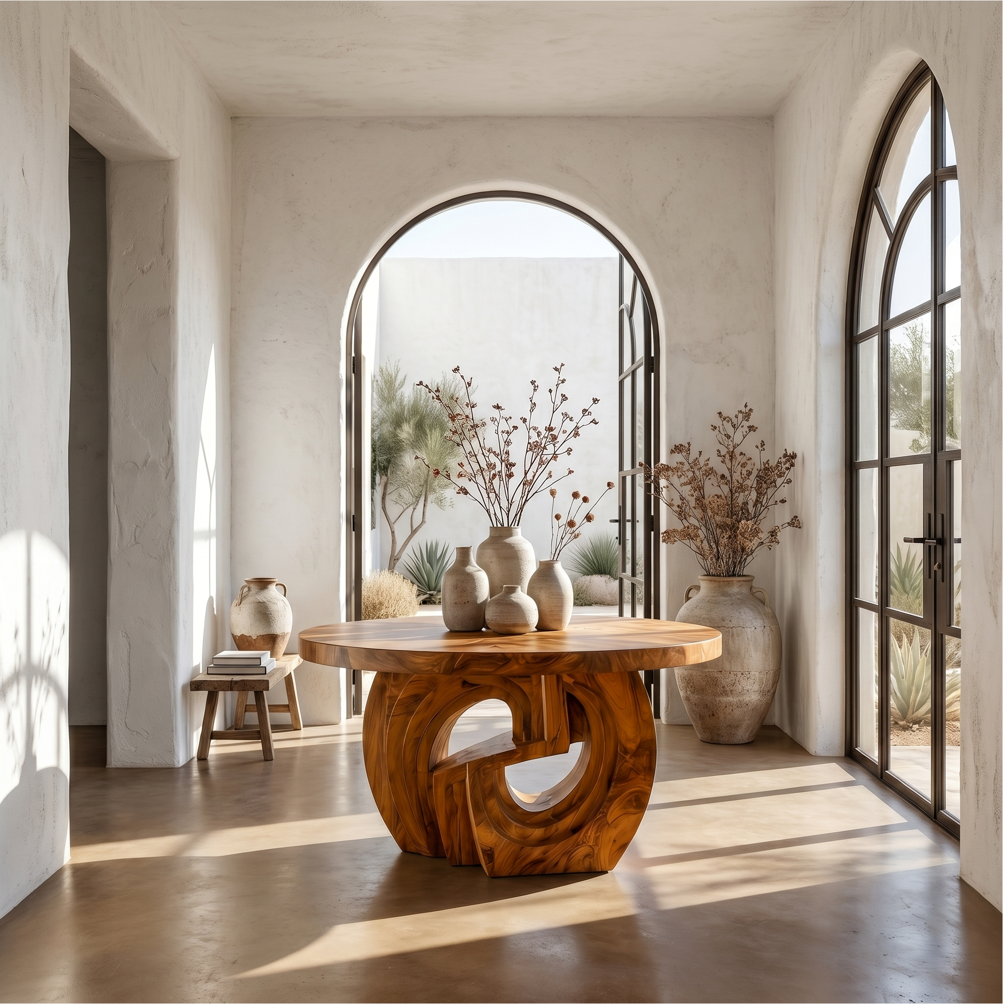 Rustic Foyer Table With Sculptural Ring Pedestal Base For Entryway And Hallway SINLSAFT041