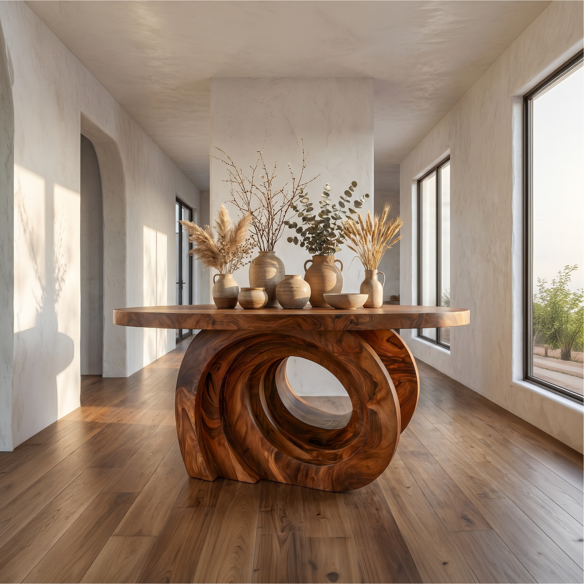 Organic Foyer Table With Pedestal Base For Entryway And Hallway SINLSAFT042