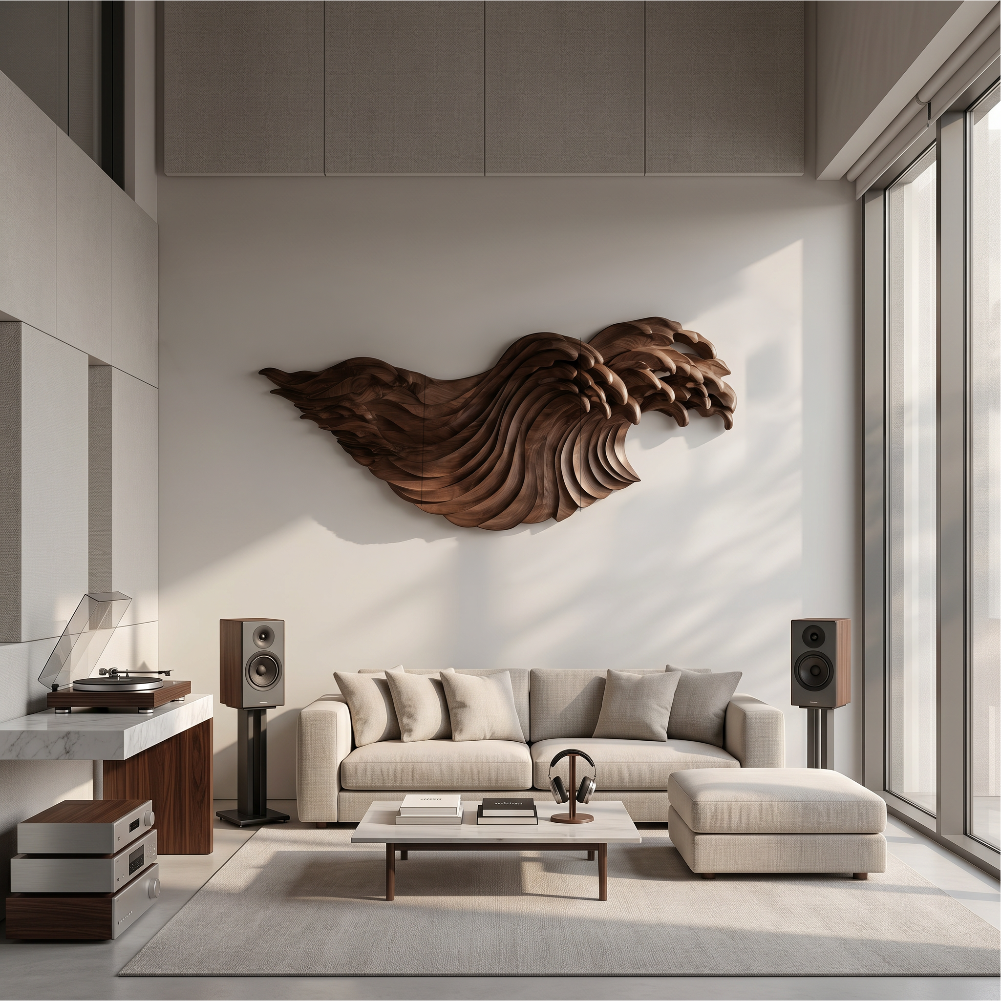 Abstract Ocean Wave Wooden Wall Art With Flowing Sculptural Design For Living Room And Bedroom SINLSAWD099