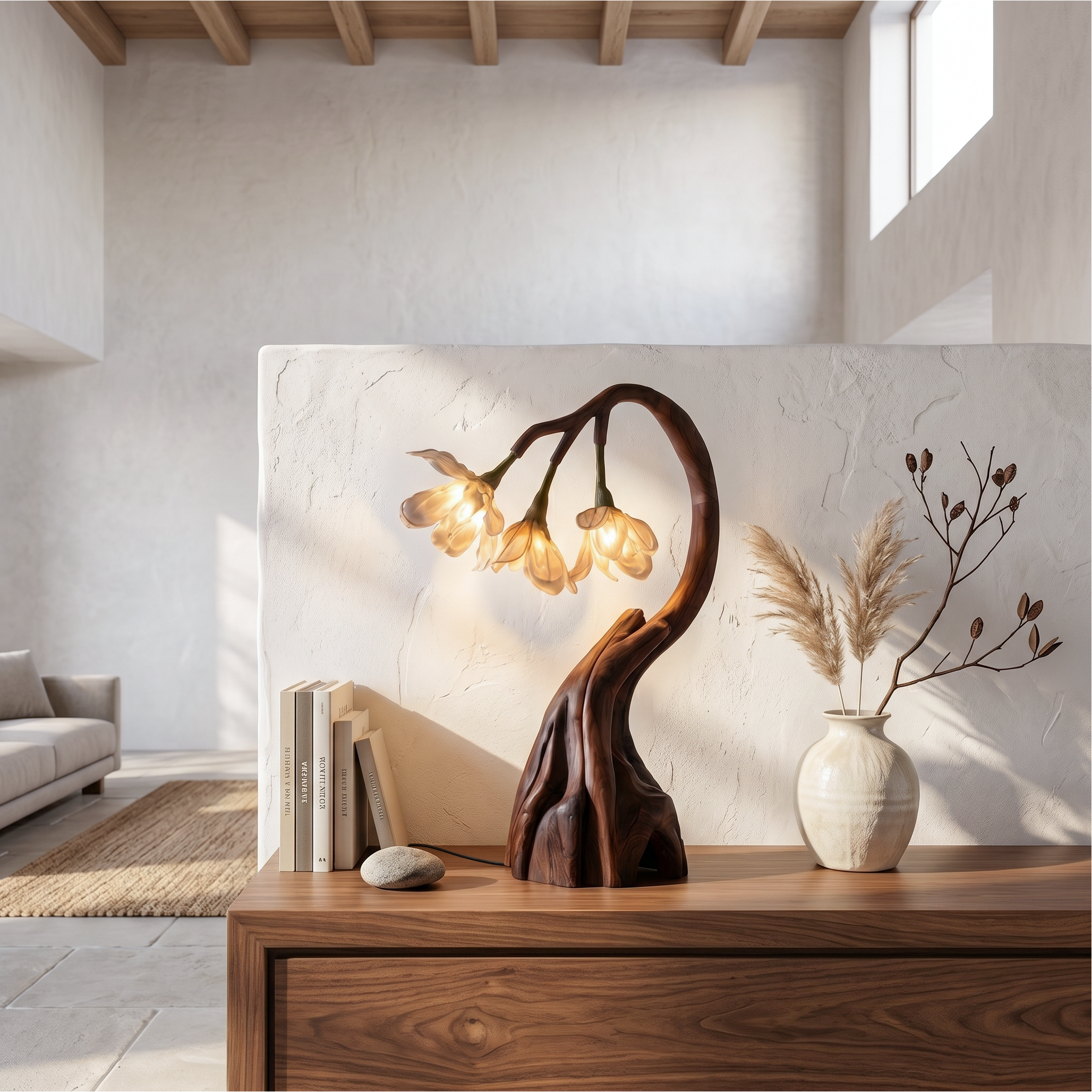 Rustic Tree Branch Table Lamp With Sculptural Wood Base For Living Room And Bedroom SINLSATL001