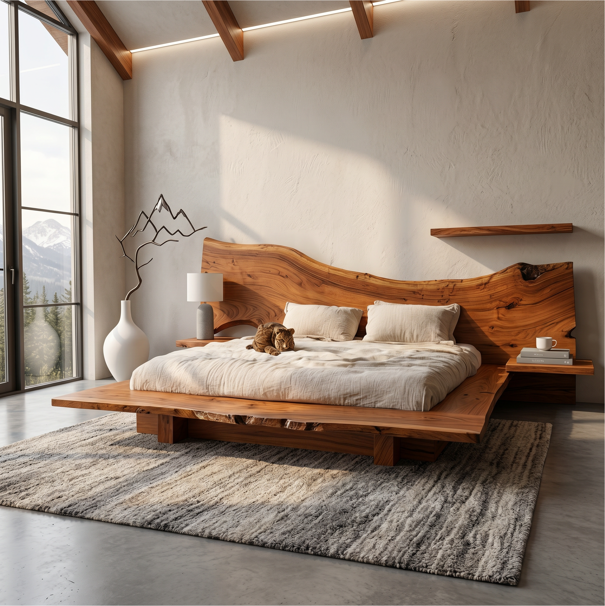 Minimalist Bed Frame With Organic Edge Headboard For Bedroom SINLSAWB125