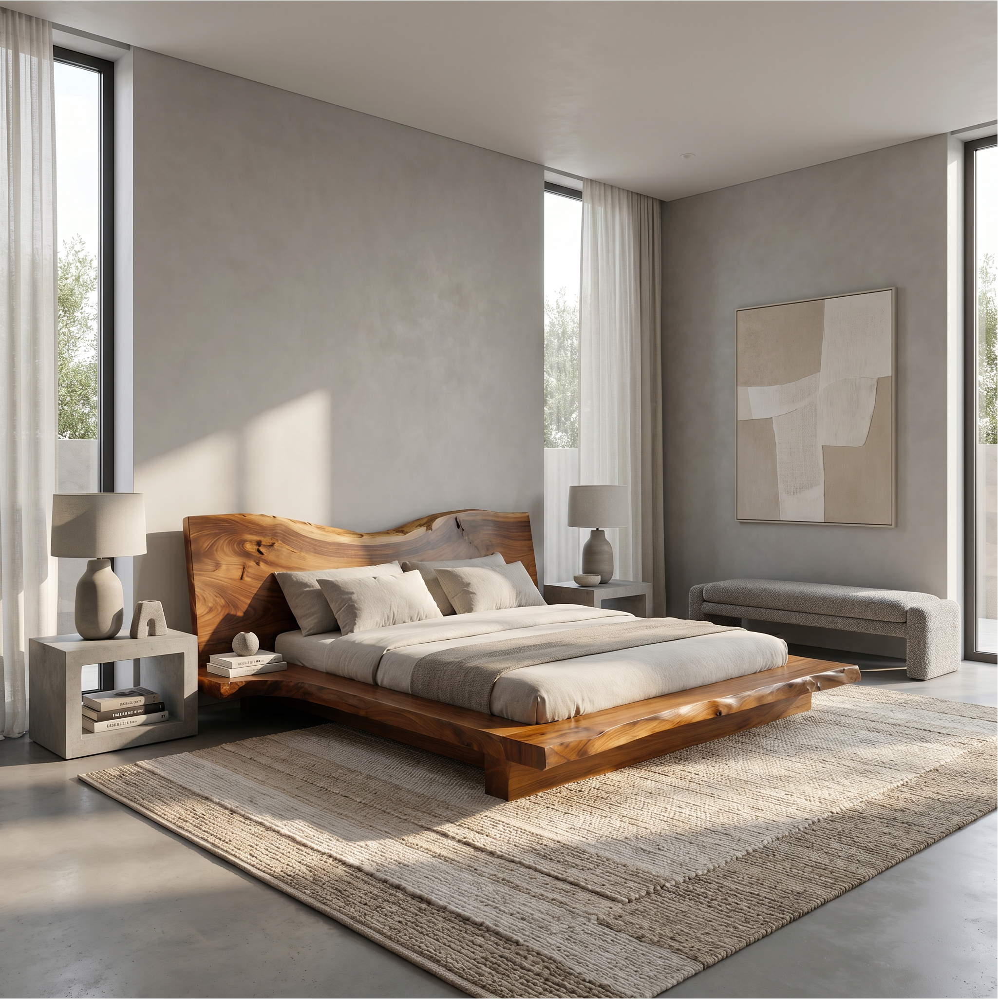 Contemporary Platform Bed Frame With Solid Wood Headboard For Bedroom SINLSAWB132