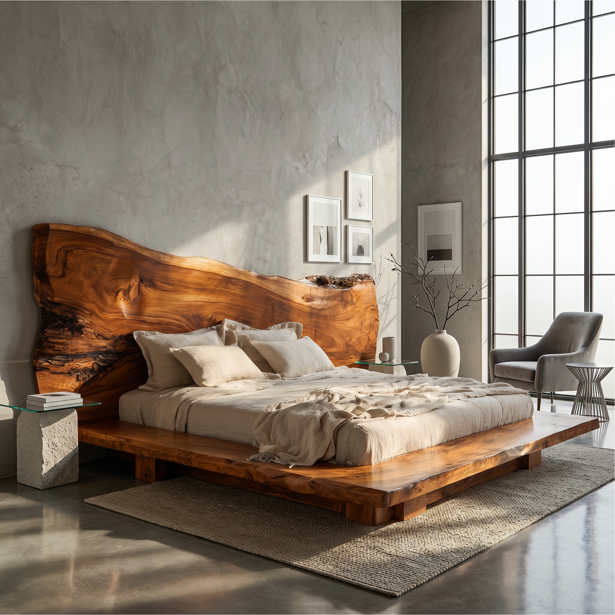 Japandi Bed Frame With Handcrafted Solid Wood Design For Bedroom SINLSAWB133