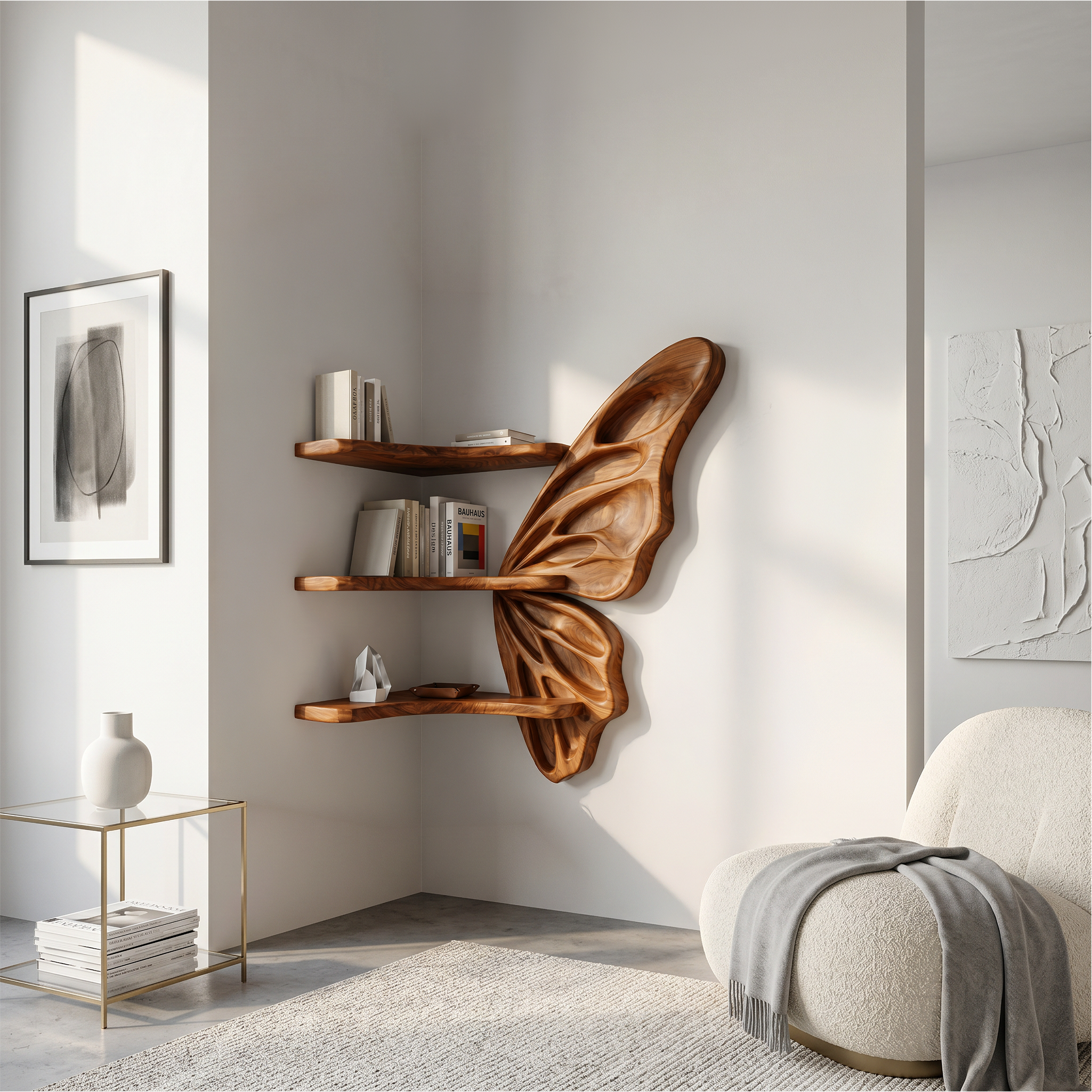 Organic Butterfly Wall Shelf With Floating Display Shelves For Living Room SINLSAFL542