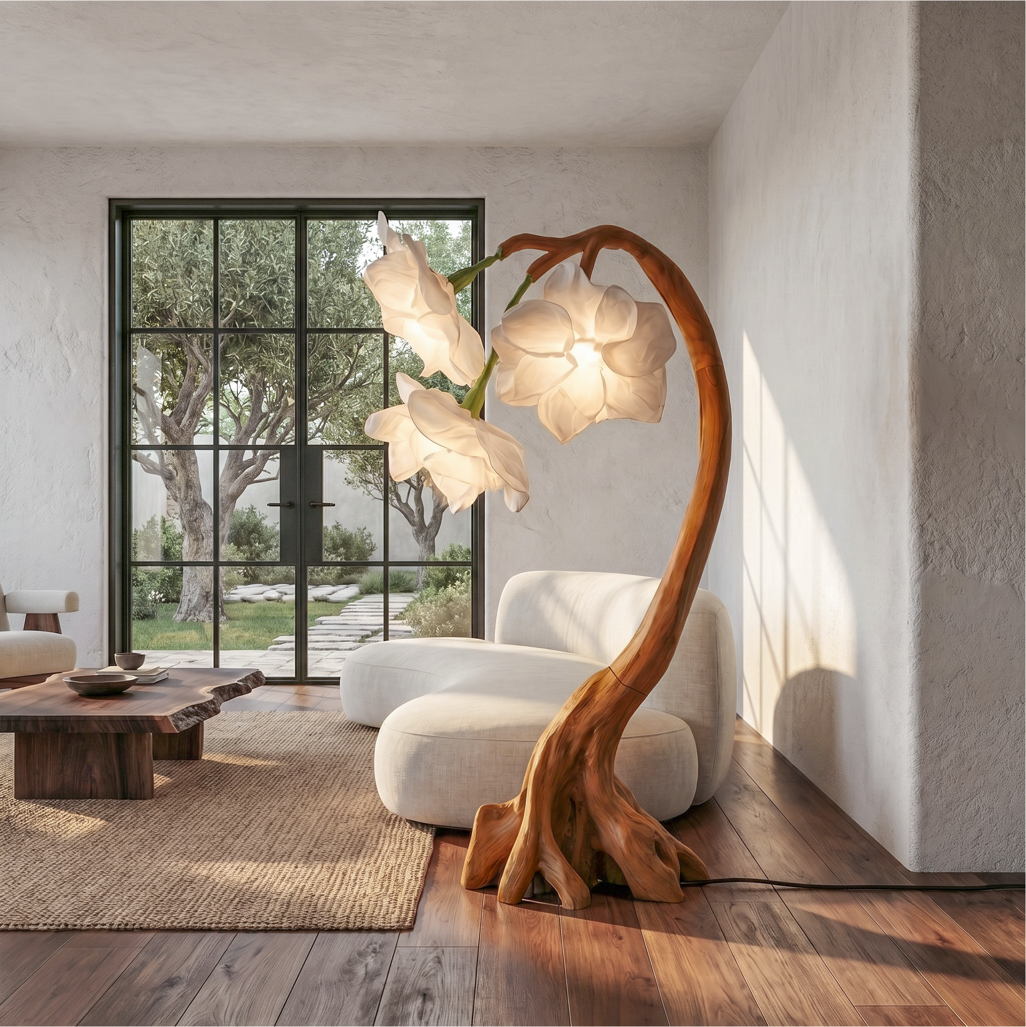 Rustic Botanical Floor Lamp With Flower Petal Shade For Living Room And Bedroom SINLSAFLP078