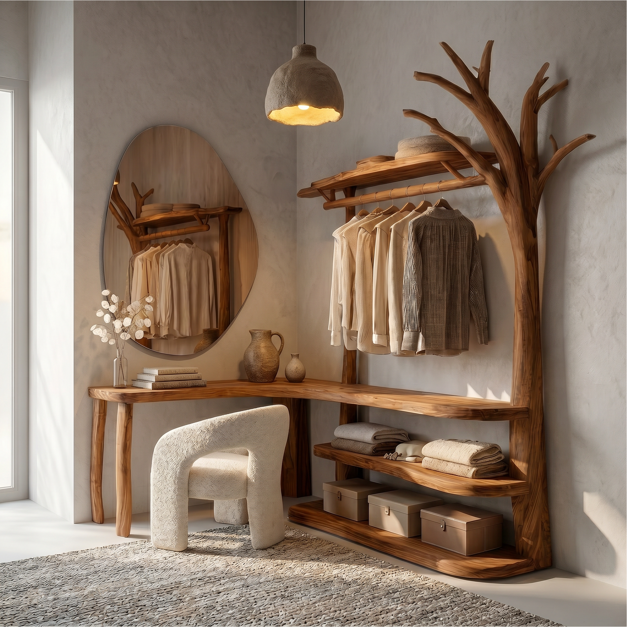 Natural Tree Coat Rack Corner Makeup Vanity Bedroom And Dressing Room SINLSATCR112