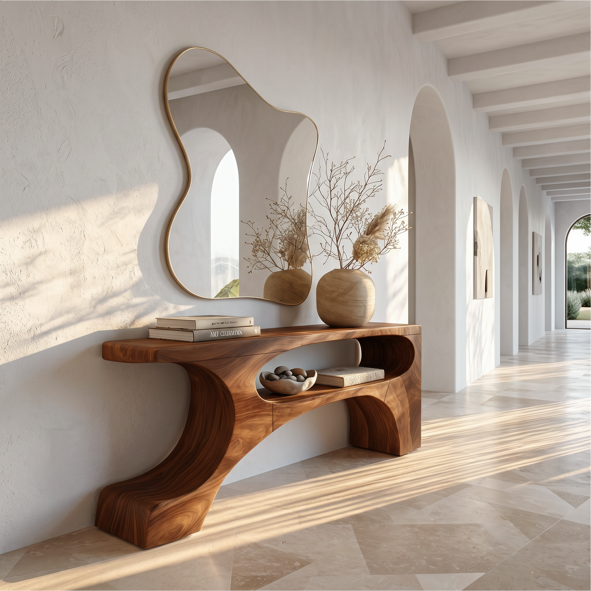 Contemporary Console Table With Organic Pedestal Design For Foyer SINLSACS629