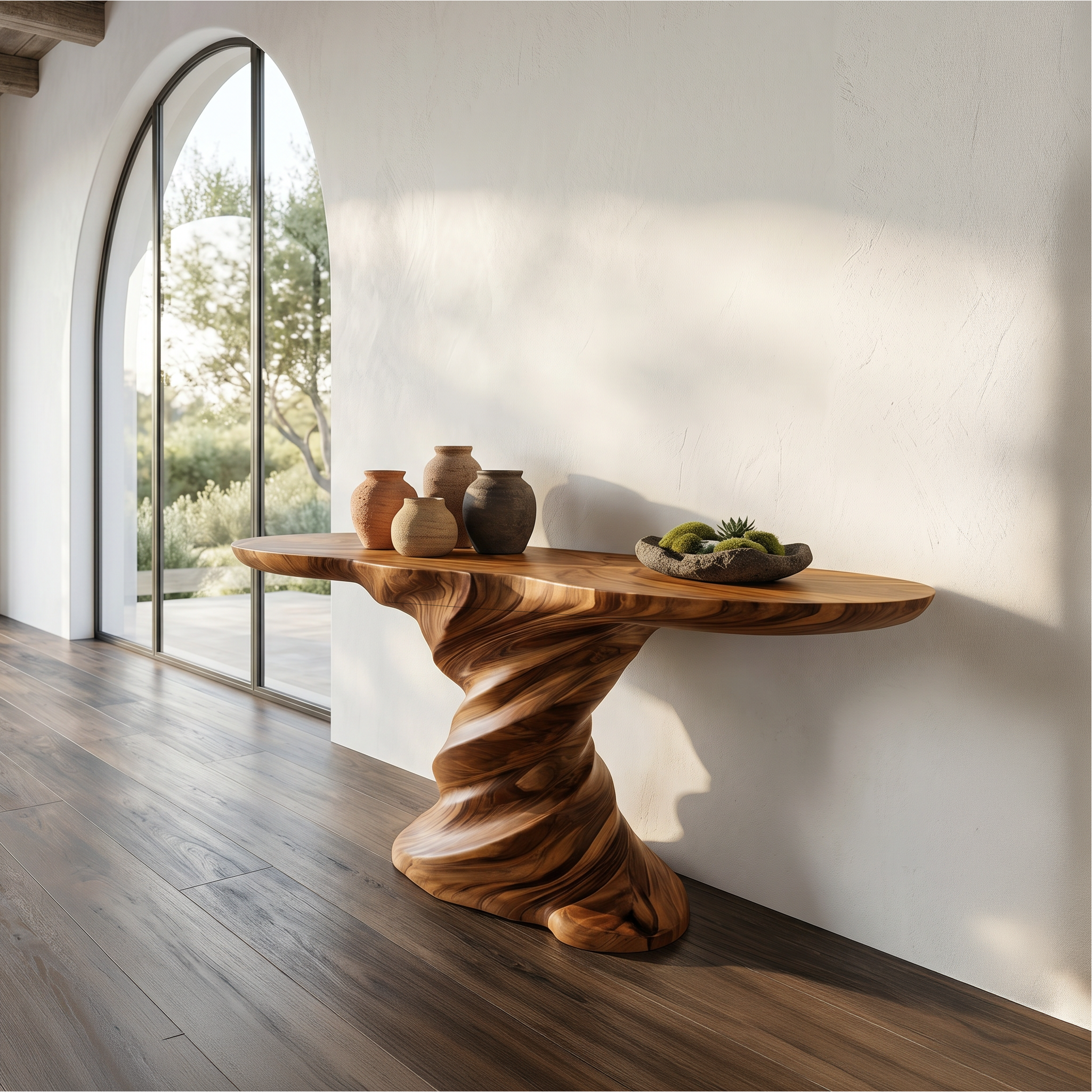 Organic Console Table With Sculptural Helix Base For Entryway SINLSACS631