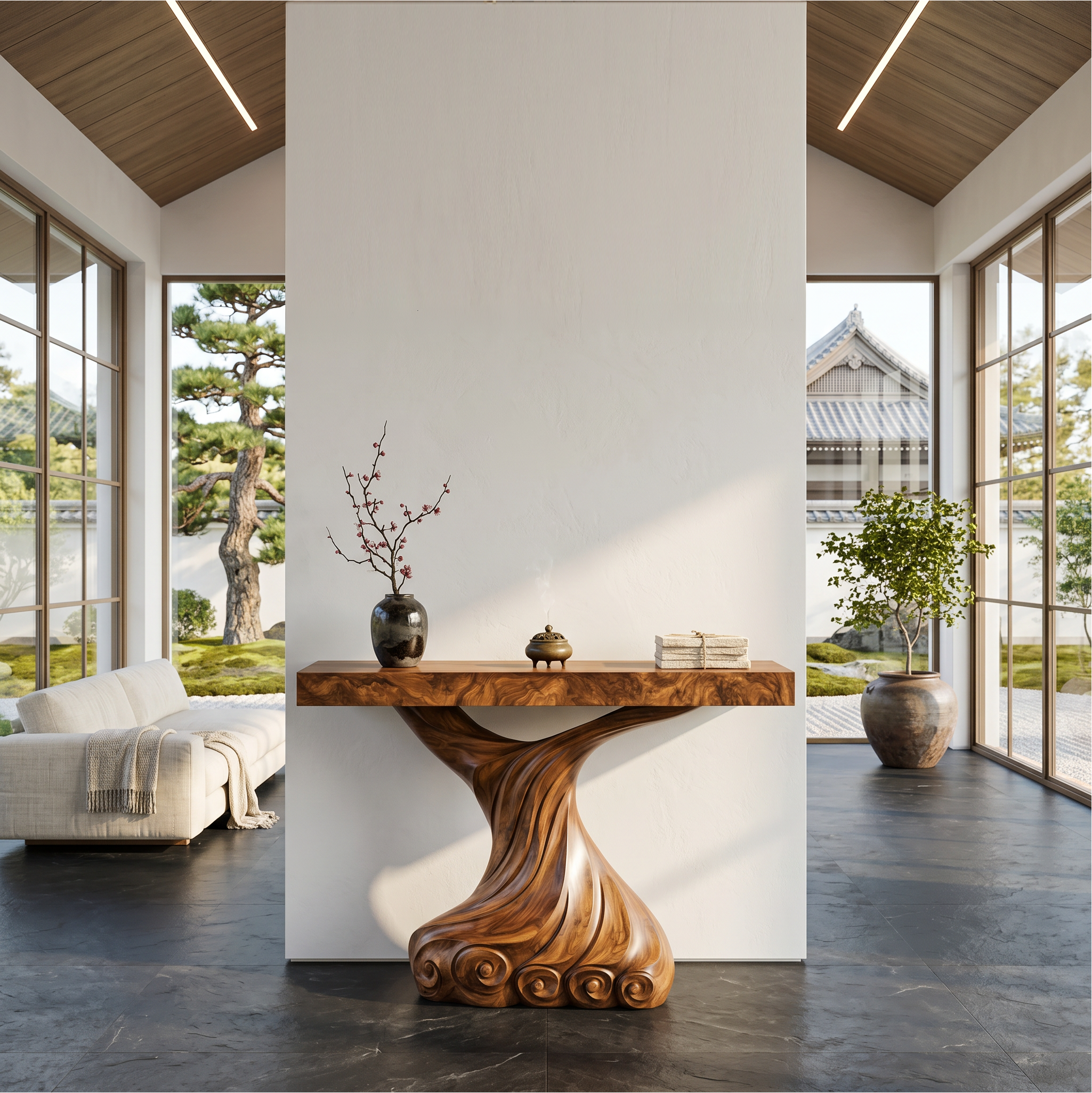 Contemporary Console Table With Carved Twist Form For Hallway SINLSACS632