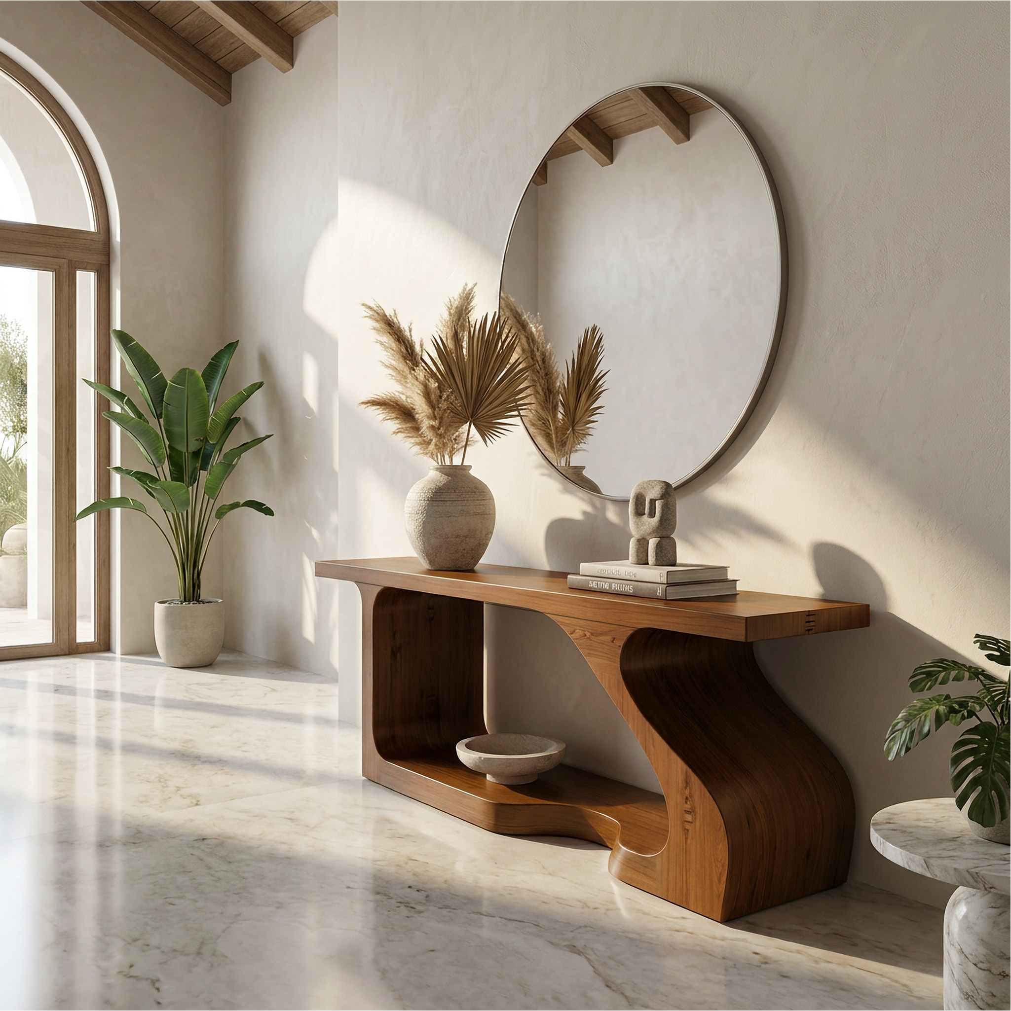 Modern Console Table With Sculptural Curved Form For Entryway SINLSACS640
