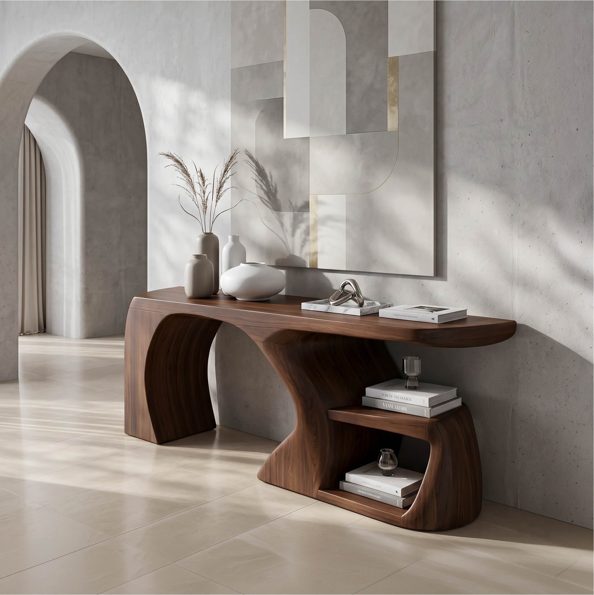 Modern Console Table With Architectural Curved Design For Entryway SINLSACS644