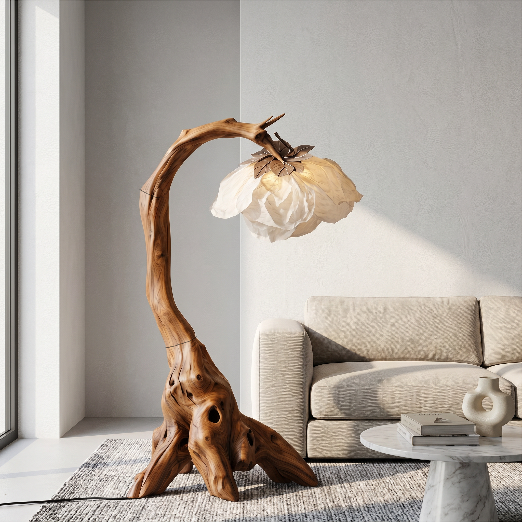 Organic Floor Lamp With Tree Branch Silhouette For Bedroom And Reading Nook SINLSAFLP096