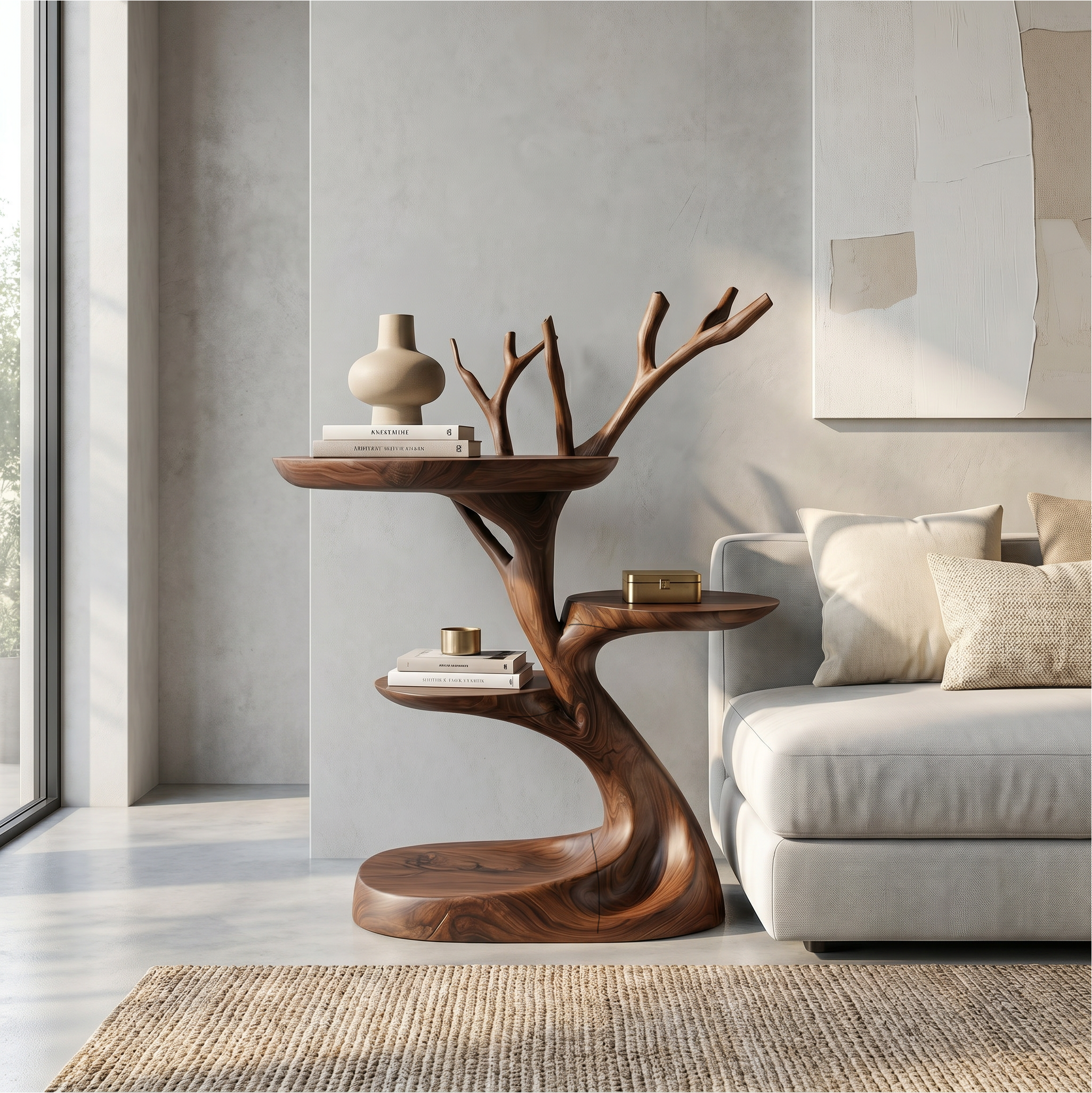 Rustic End Table With Tree Root Design For Bedroom And Living Room SINLSABT267