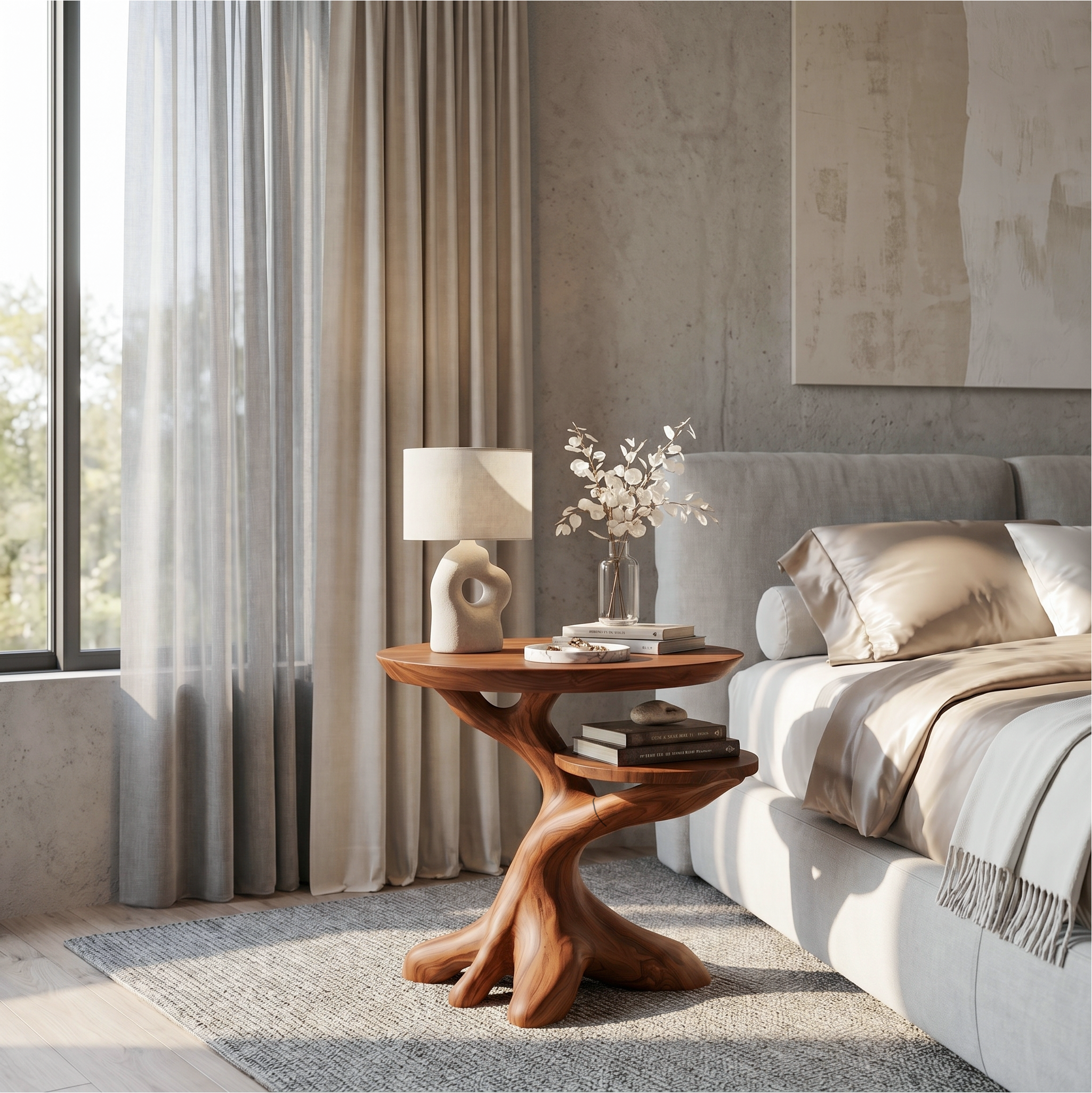 Modern Side Table With Organic Tree Root Silhouette For Living Room And Bedroom SINLSABT268