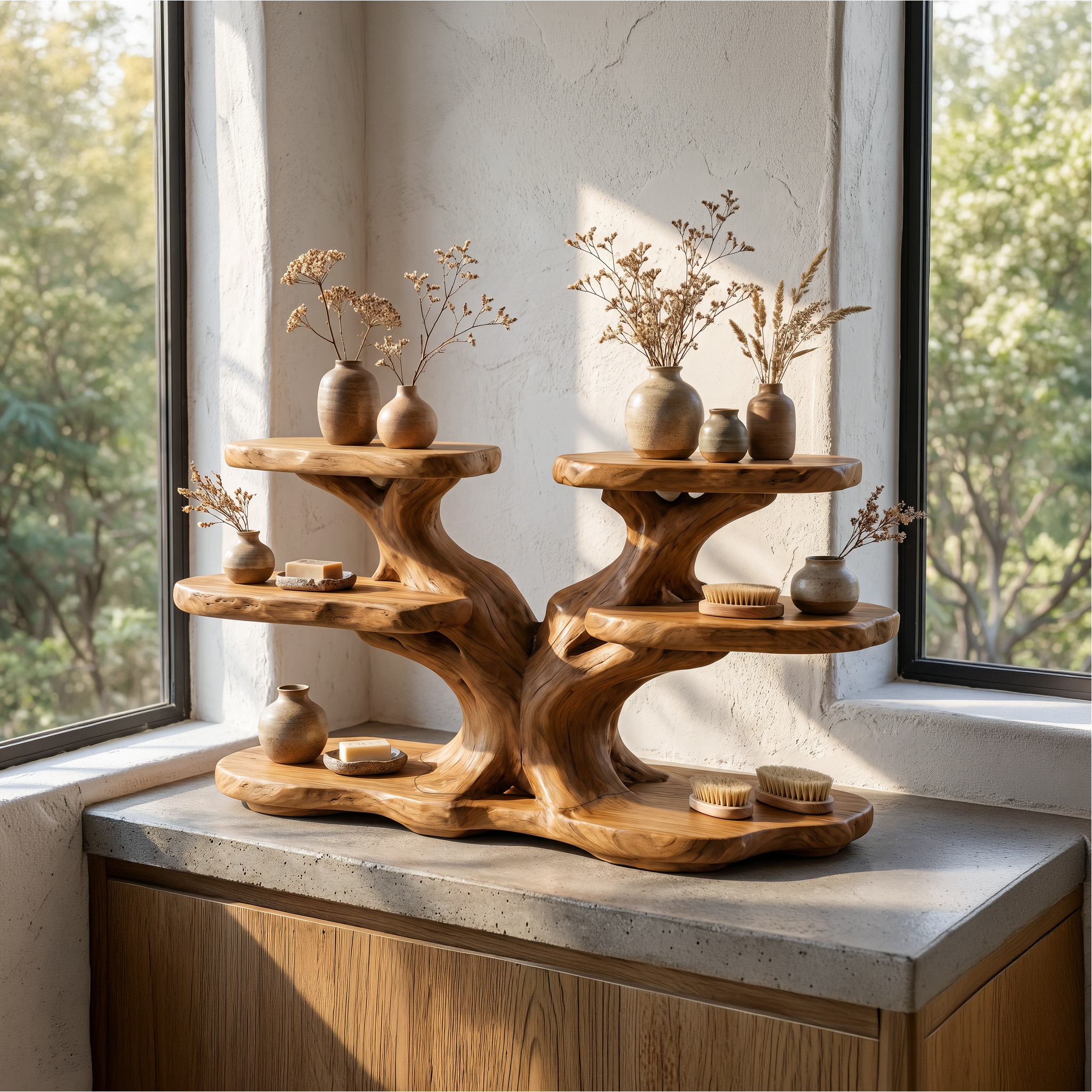 Handcrafted Bathroom Shelf With Multi Tier Display Storage For Bathroom SINLSABRD008
